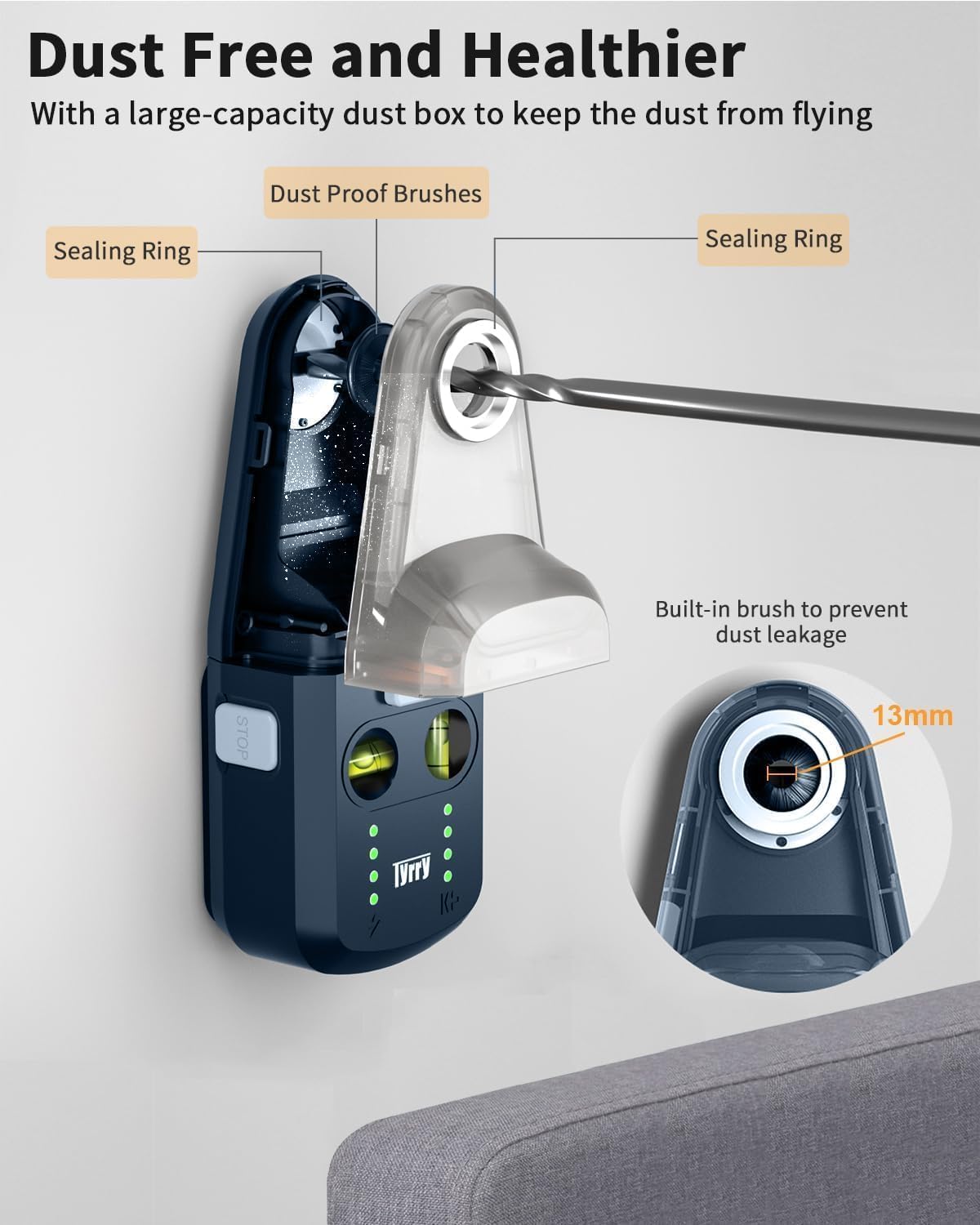 Tyrry Livella Laser 4 in 1 con Livella a Bolla, Raccogli Polvere per Trapano, Supporto da Parete e Ventosa Elettronica a Vuoto, Strumento per Appendere Quadri, Dipingere e Ristrutturazioni Domestiche