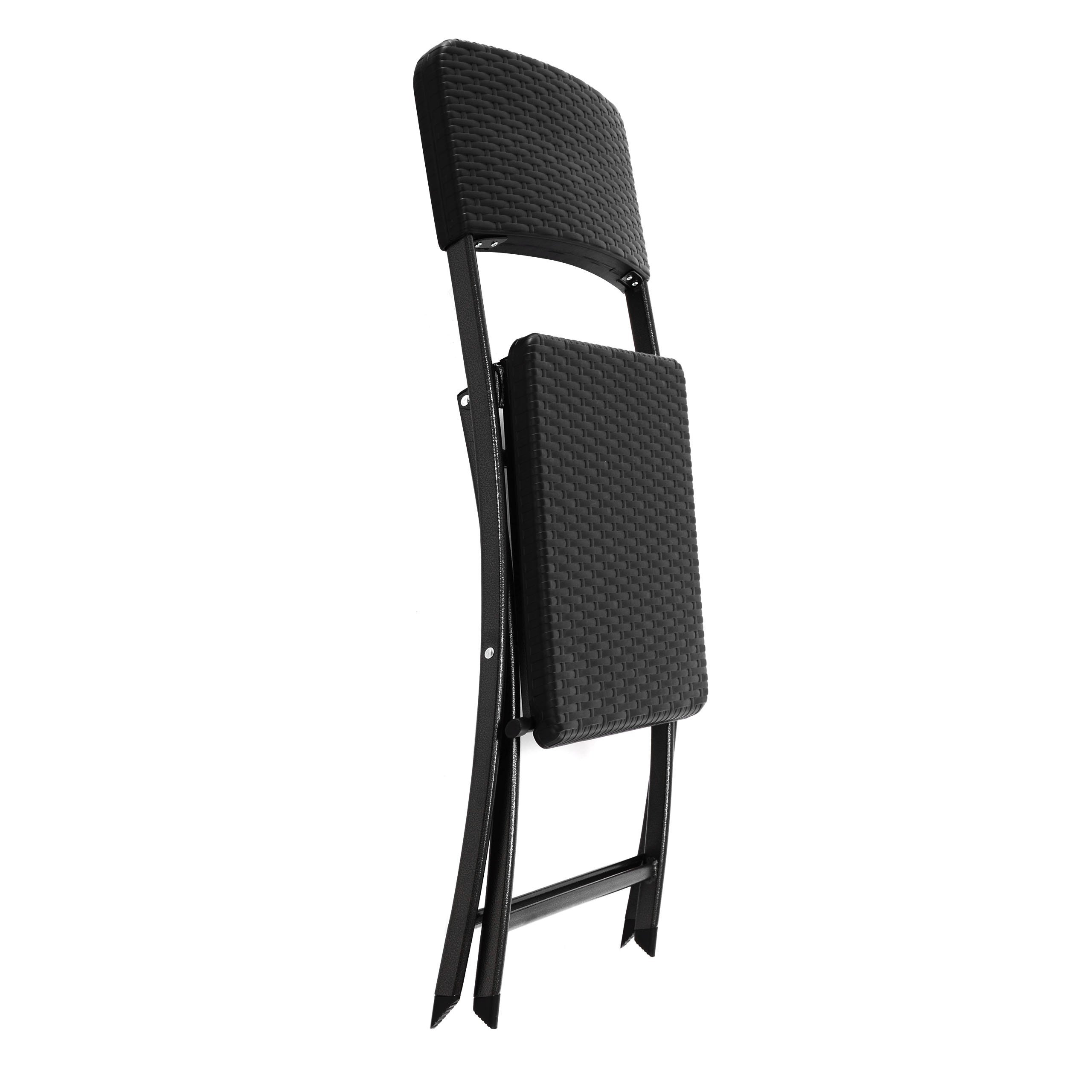 Nexos Trading 2er Set Klappstuhl 2er Set schwarz in Rattan-Optik Gartenstuhl Balkonstuhl 80 x 40 cm Campingstuhl Bistrostuhl