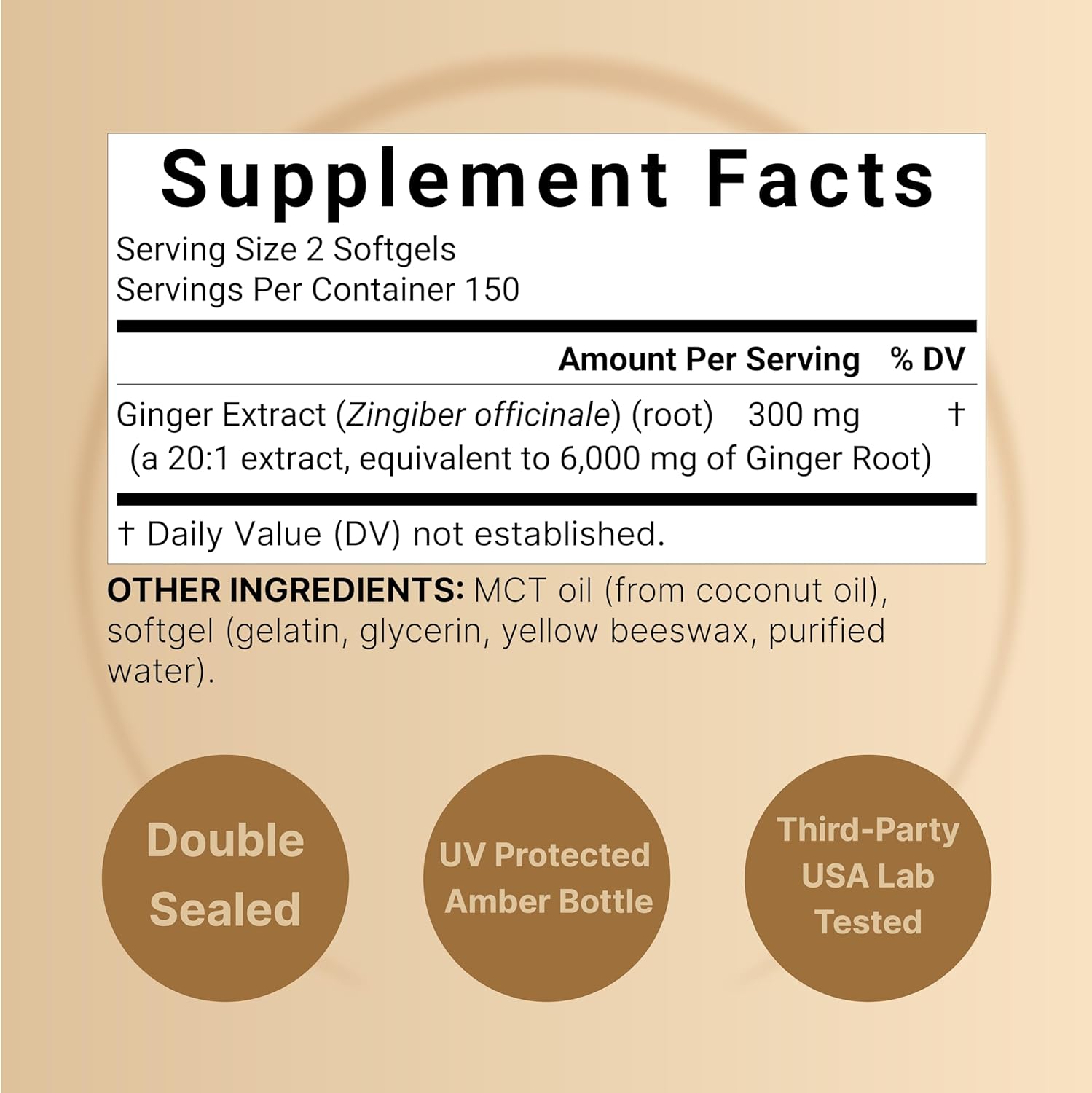 Ginger Root with MCT Oil – 6,000mg Equivalent – 300 Softgels | Highly Bioavailable | 20:1 Root Extract | Herbal Supplements for Digestive Health & Occasional Bloating | Non-GMO, Gluten Free - Image 2