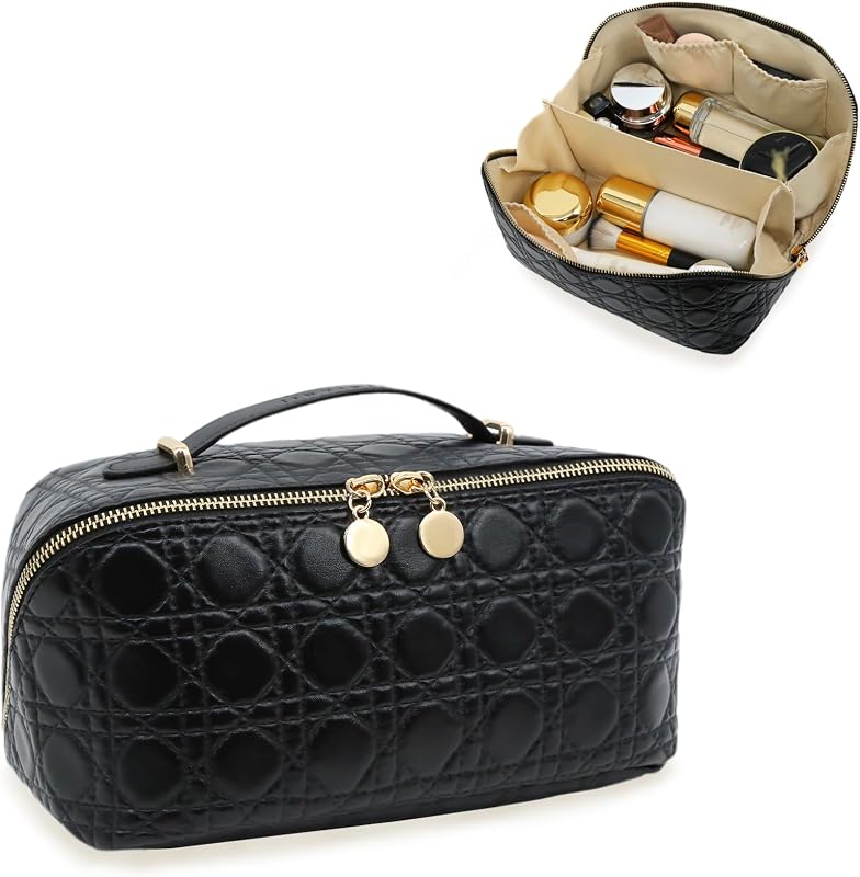 Necessaire de maquiagem JINYIBAGS em couro sintético com zíper duplo, 04-Black, JY25