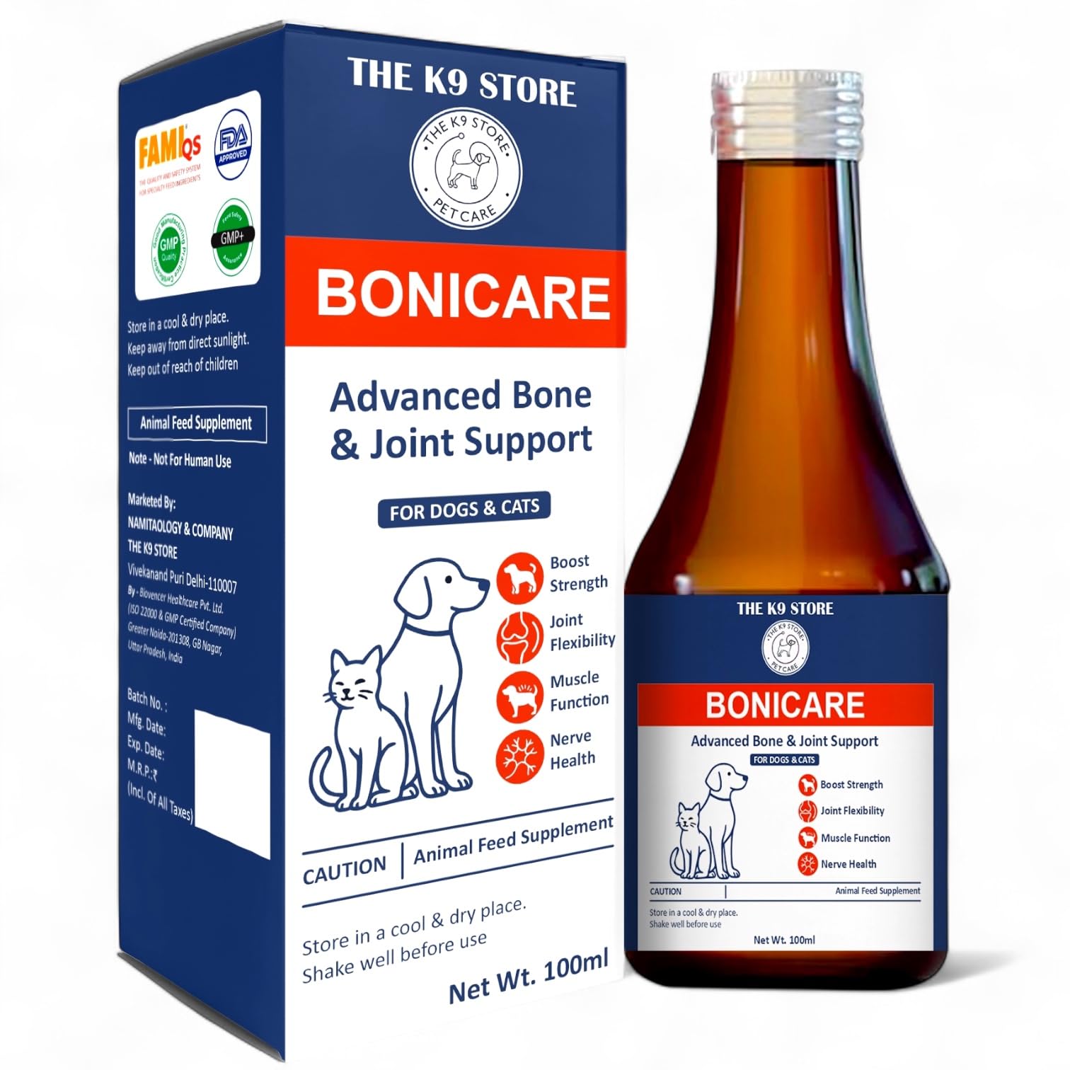 Bonicare Calcium Supplement for Dogs & Cats | Bone & Joint Support Syrup with Vitamins A, D3, B12 & Manganese | Supports Healthy Growth, Mobility, Muscle & Overall Pet Wellness | 100 ML