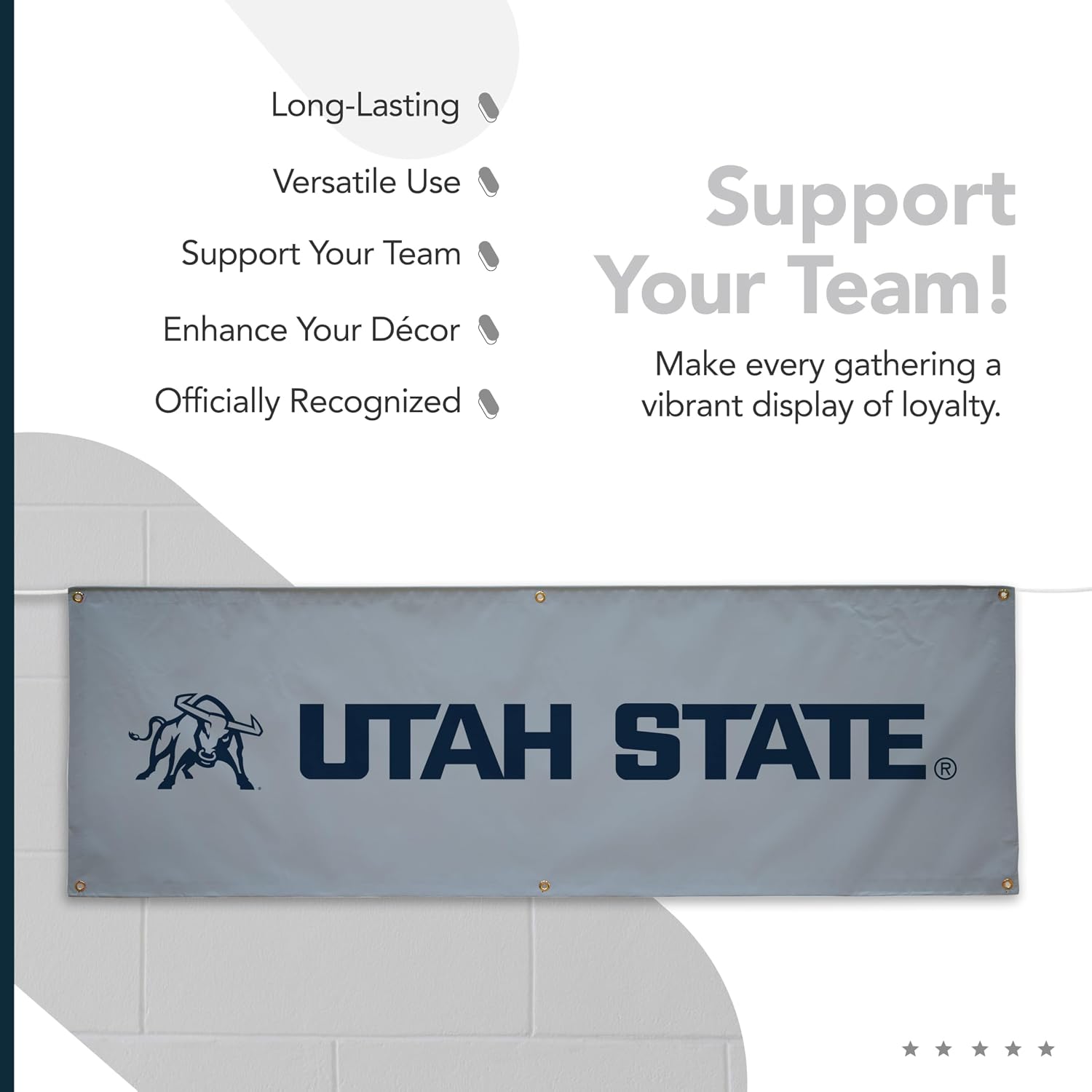 Utah State Aggies - Printed Outdoor School Banner - College Sports - NCAA Licensed - Durable Vinyl (Gray, Blue) (2' x 6')
