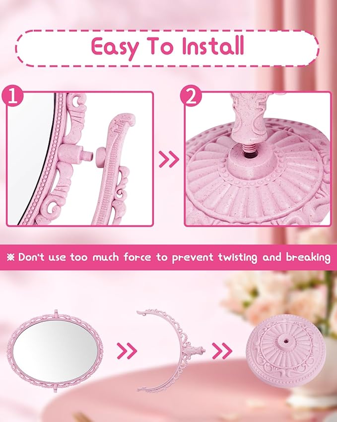 Espejo Vintage Rosado Shabby Chic 360° para Maquillaje miniatura 3