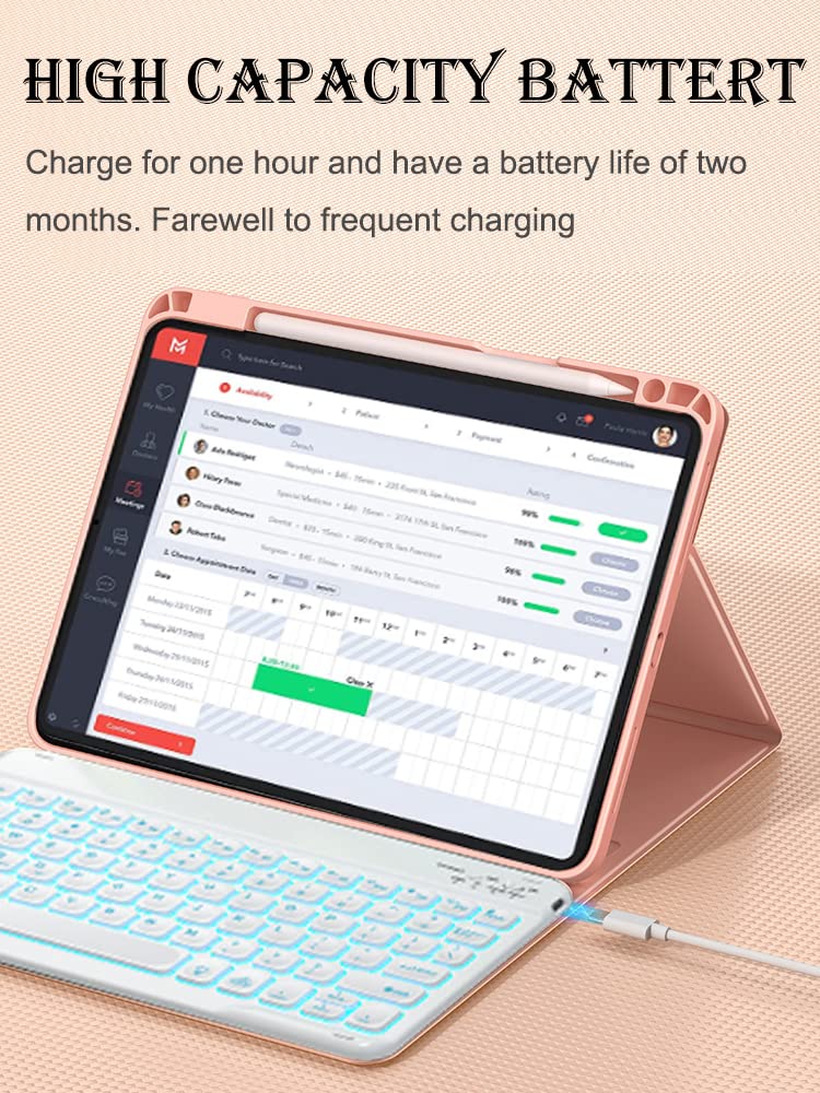 Backlit Clavier Coque pour iPad Air 5th/4th Gen 10.9"/iPad Pro 11(2022/2021/2020), AZERTY-Layout Clavier Bluetooth sans Fil avec Coque Magnétique, Support Ajustable Portrait/Paysage, Violette