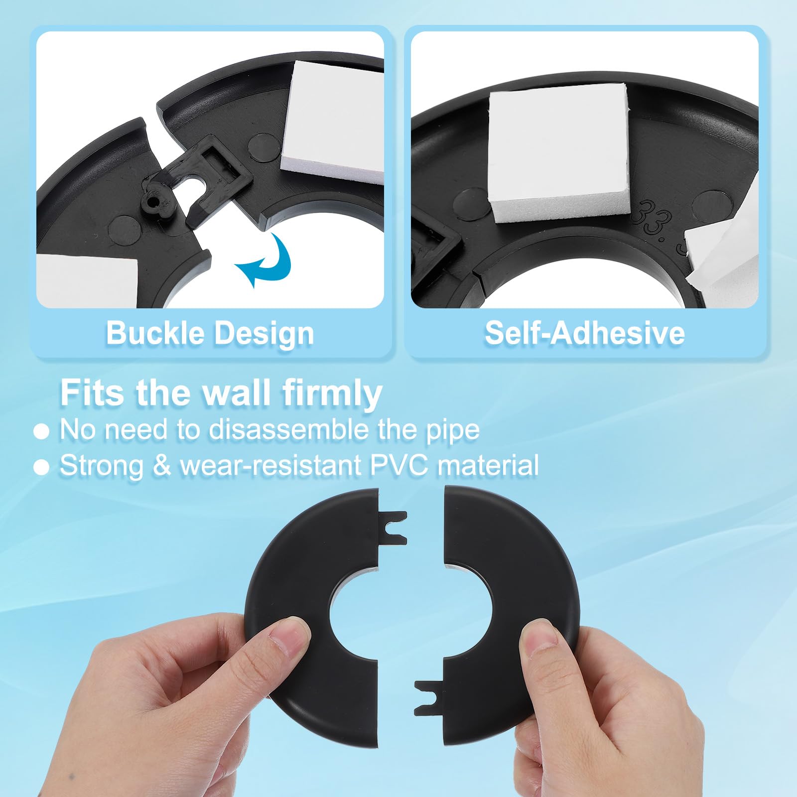 PATIKIL Placa de Cubierta Dividida de Pared, 23.5mm, 3Pcs de Cubierta de Placa, ABS Redondas Autoadhesivas, Hebilla para Decoración de Grifo de Tubería de Agua, Negro