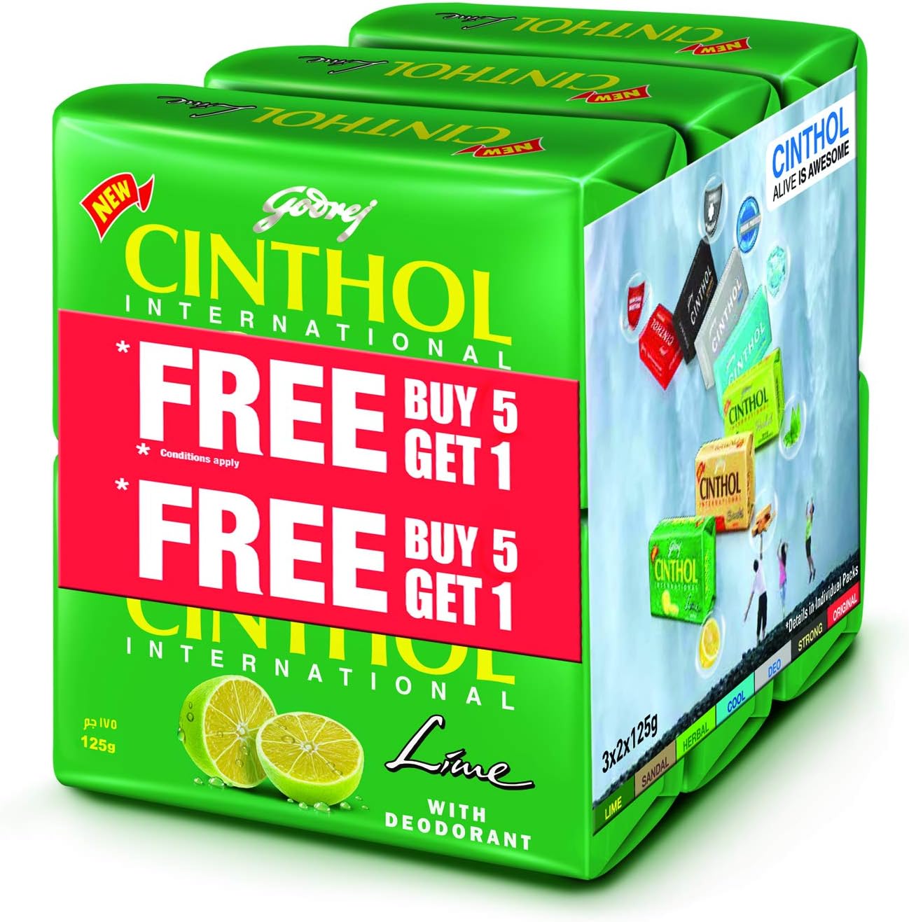 Cinthol Lime Bath Soap – 99.9% Germ Protection, 125g (Pack of 6)