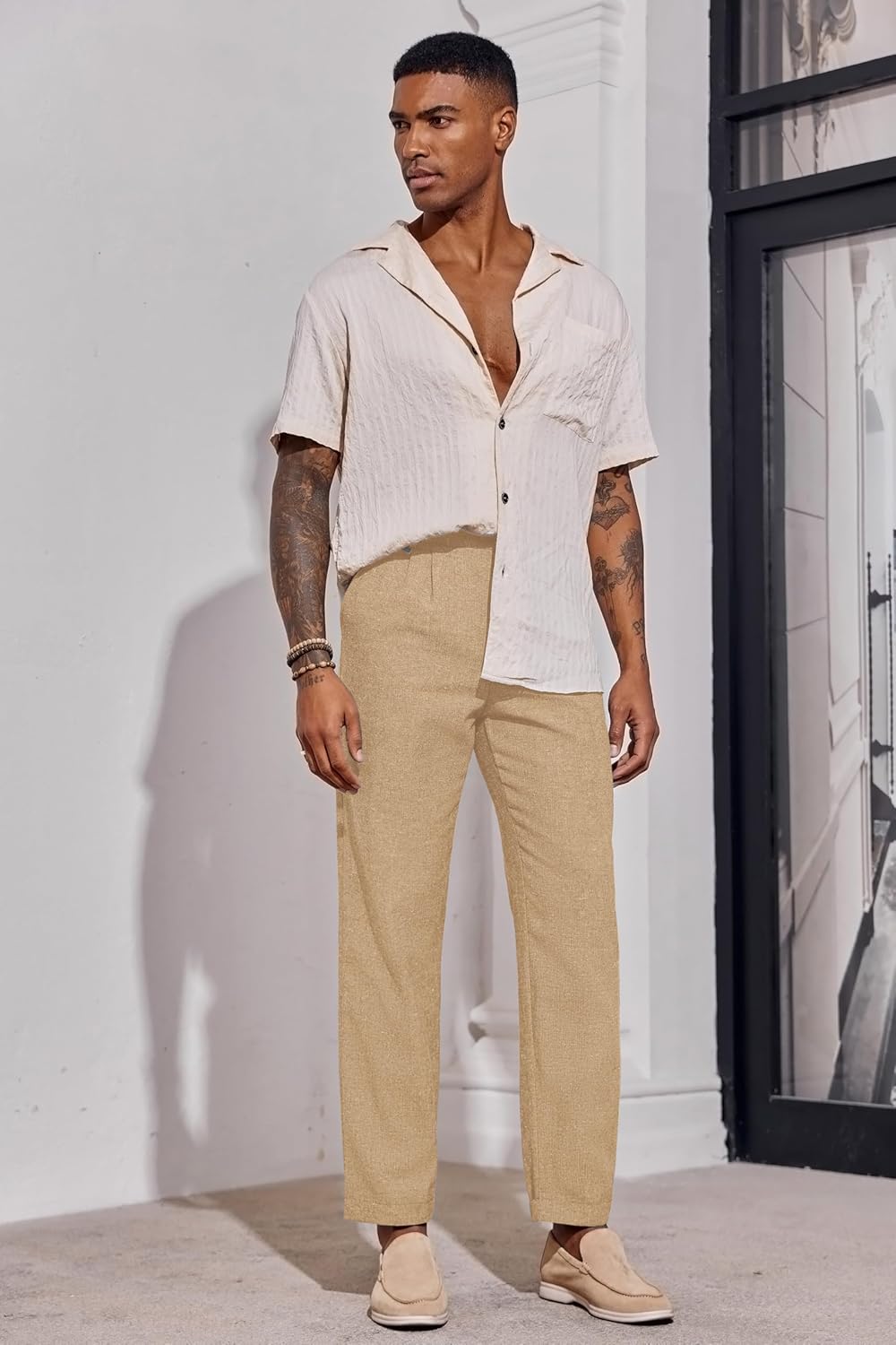 Beotyshow Mens Linen Pants Casual Elastic Waist Trousers Summer Beach Lightweight Pants - Image 4