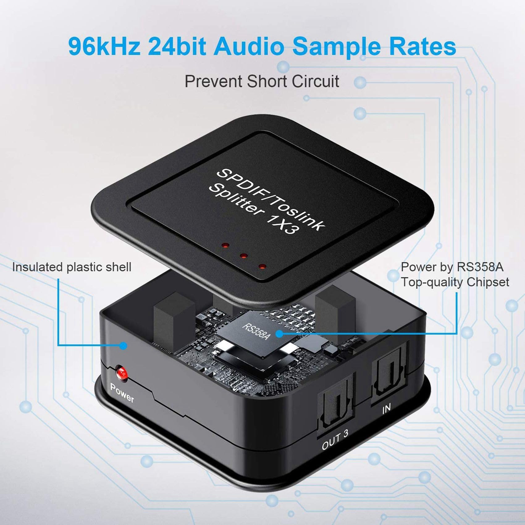 ISTOVO 10X Digital Optical Audio 1X3 Splitter, digitale SPDIF TOSLINK fibra ottica Audio Splitter, 1 in 3 Out
