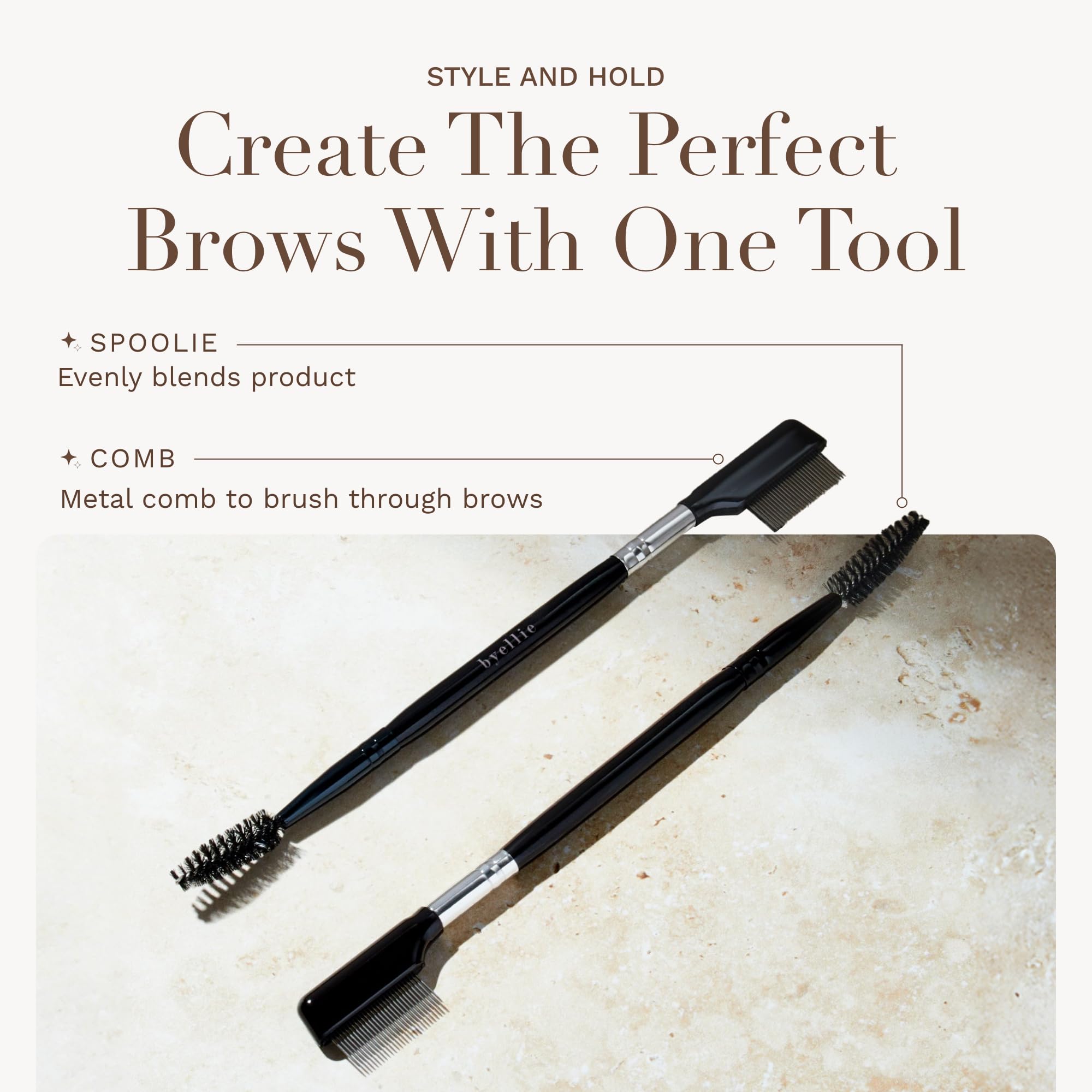 Byellie Brow Brush, Dual-Ended with Brow Comb & Precision Spoolie, Brow Gel & Wax Application, Define's & Shape's - Image 4