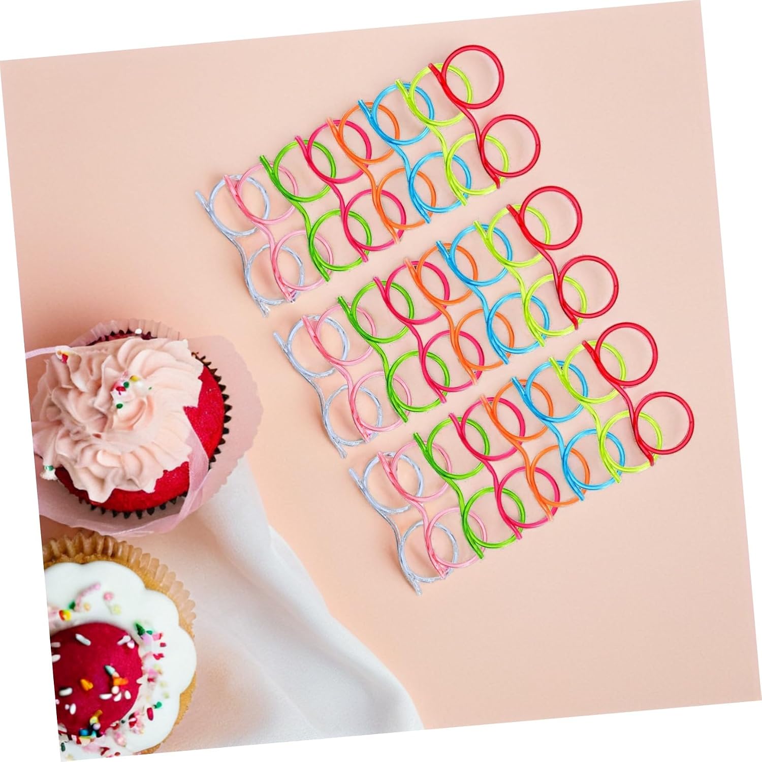 Unique Eyeglasses Shape Straws 24pcs Plastic Drinking Straws Party Fun Random Color