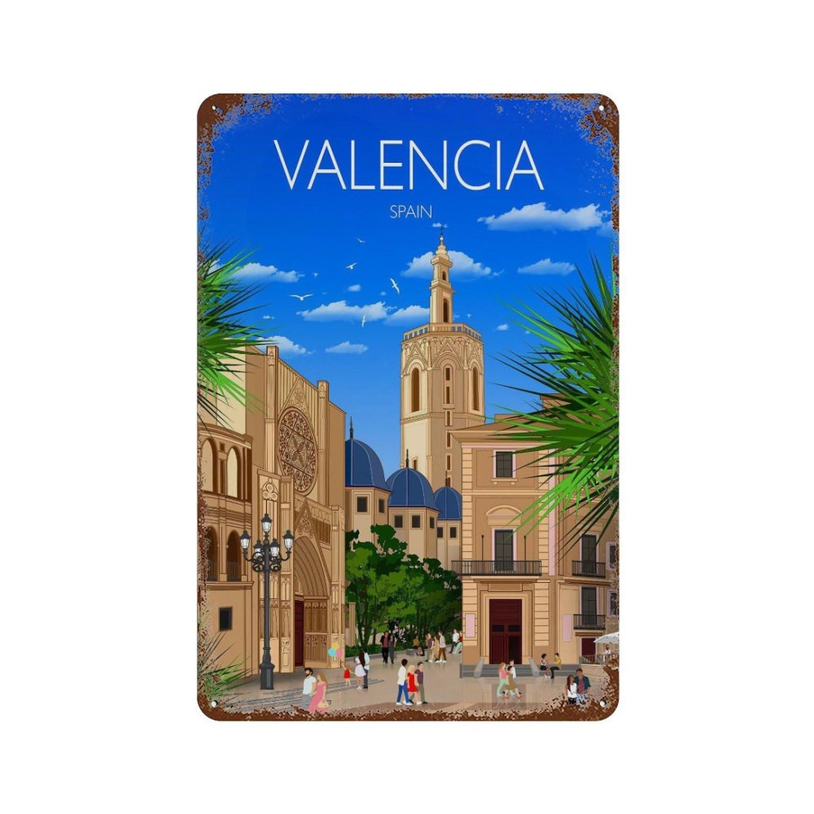 xiaoxiaoshen Valencia Travel of Spain Cityscape Gift Wall Decor Art Metal Tin Poster Modern Home Decor Art Home Bar Shop Decorations Vintage Sign 30x20cm