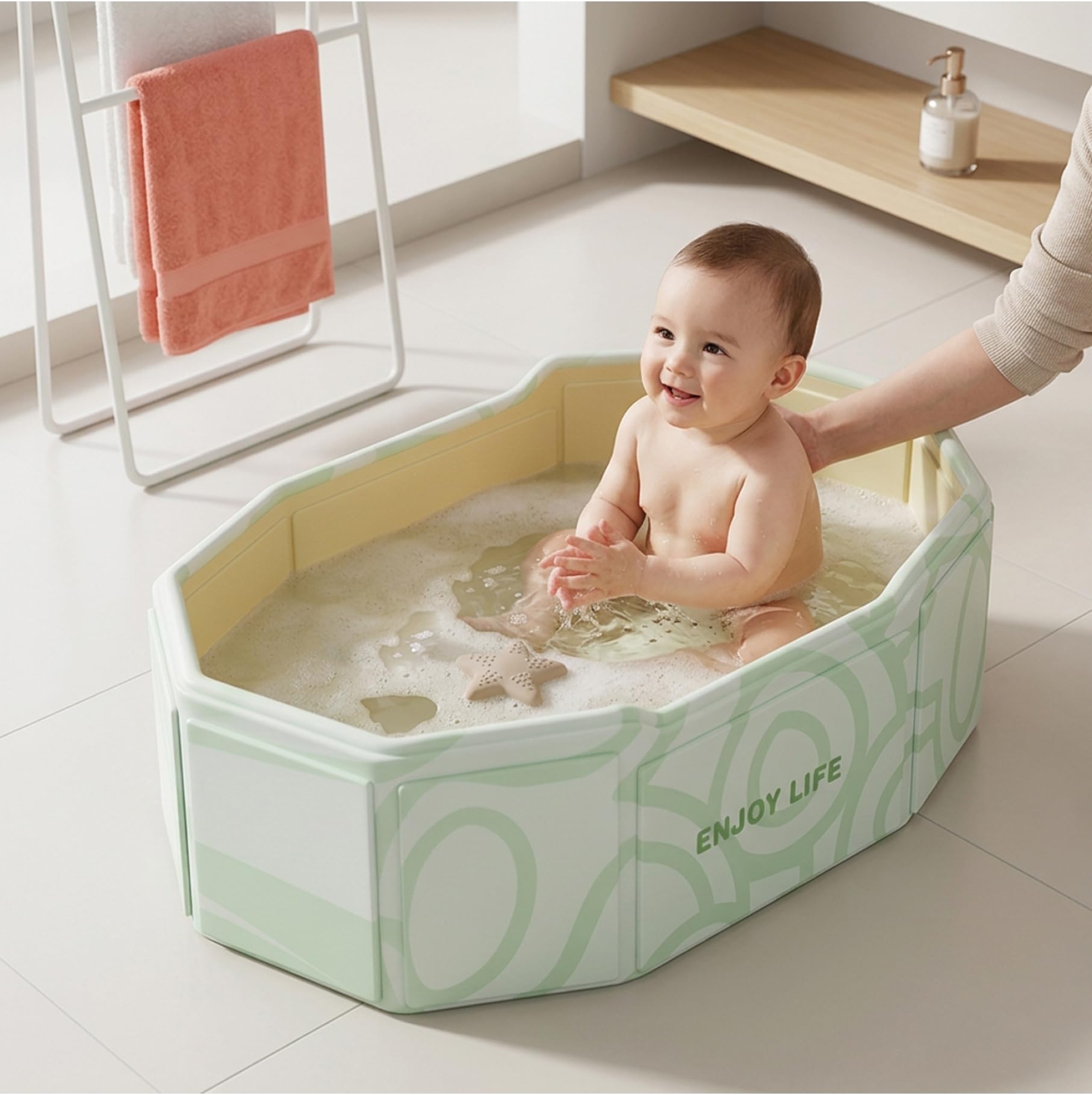 Vaschetta da bagno pieghevole per bambini, vasca portatile per bambini con design ergonomico e scarico facile, vasca da bagno pieghevole per neonati da neonato a bambino, Verde..
