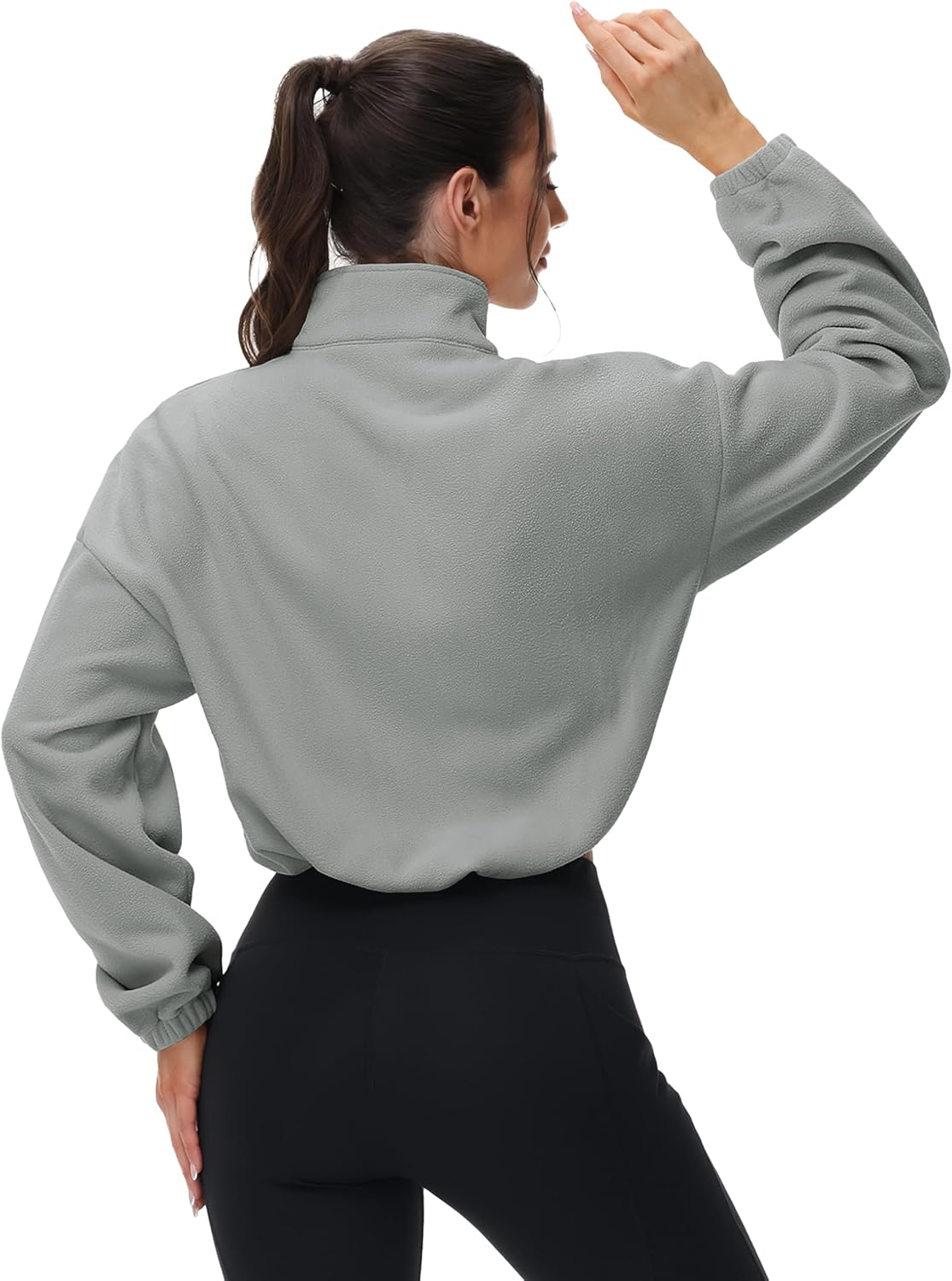 MAGCOMSEN Women's Cropped Fleece Jacket Full Zip Stand Collar Workout Short Sherpa Coat Winter Sweatshirt - Image 5