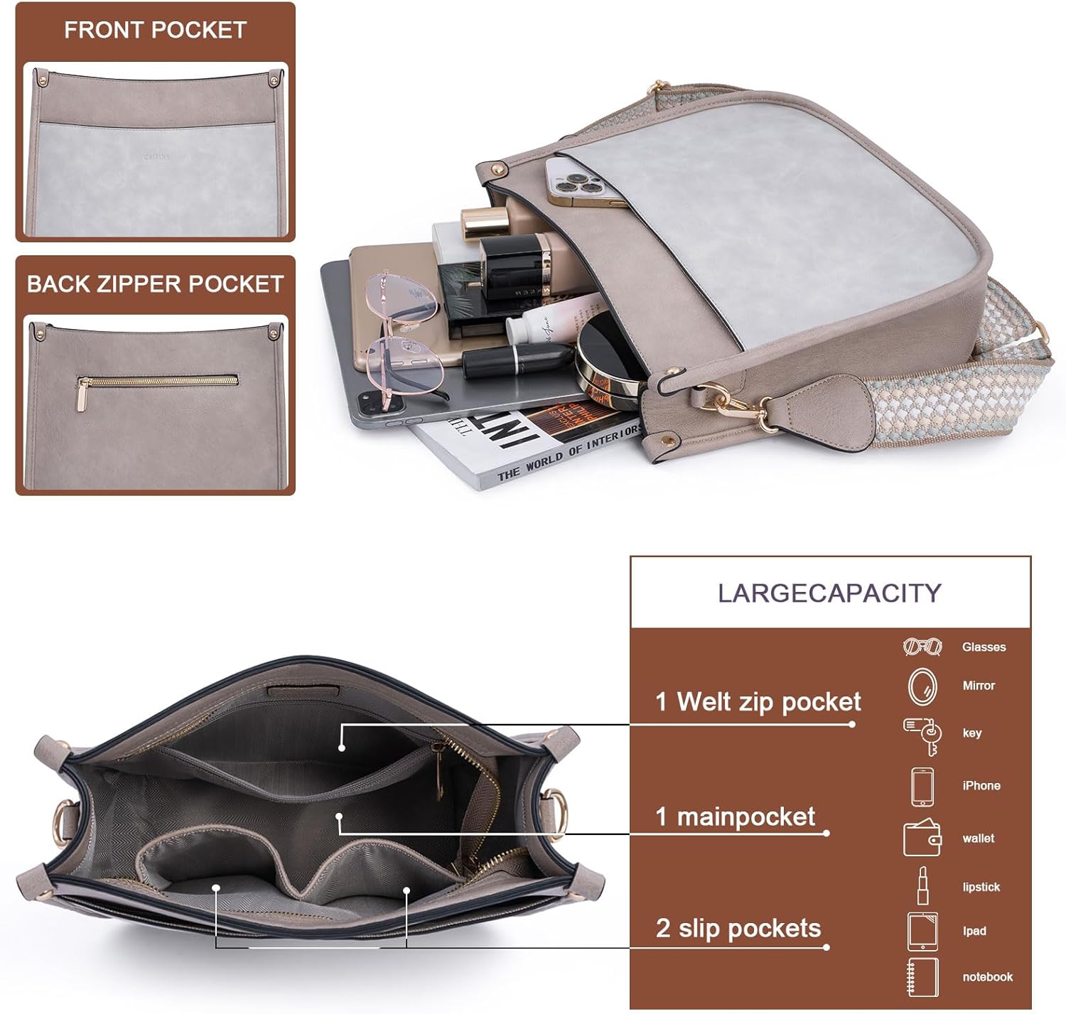 Crossbody Bag Women Vegan Leather Hobo Handbag Trendy Crossbody Shoulder Bag Purses For Women with 2 Adjustable Strap - Image 5