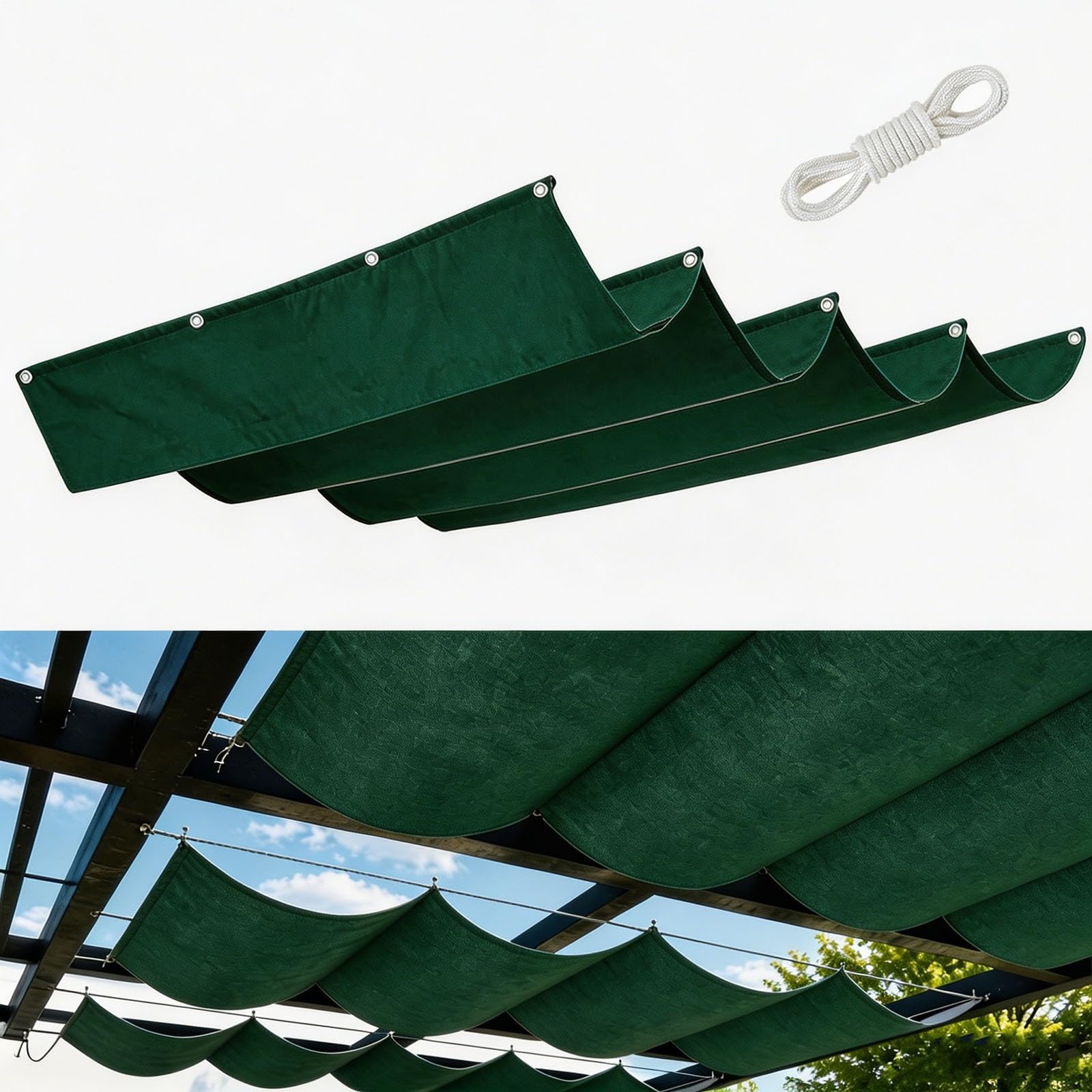Voile ombrage rétractable vague vert 1x10m protection uv 98% pes