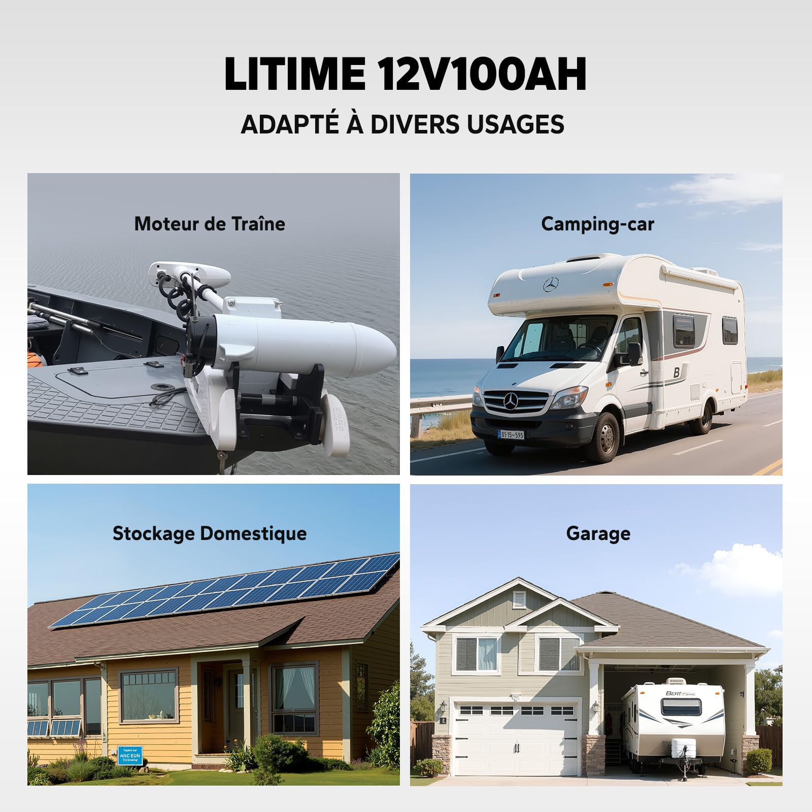 LiTime Batterie Lithium 12V 100Ah Bluetooth pour Moteur Electrique Bateau | LiFePO4, 100A BMS, Max. 15000 Cycles, Énergie 1280Wh, IP65, Protection Anti-froid, Max 4P4S, pour Bateaux, Yachts, Pêche