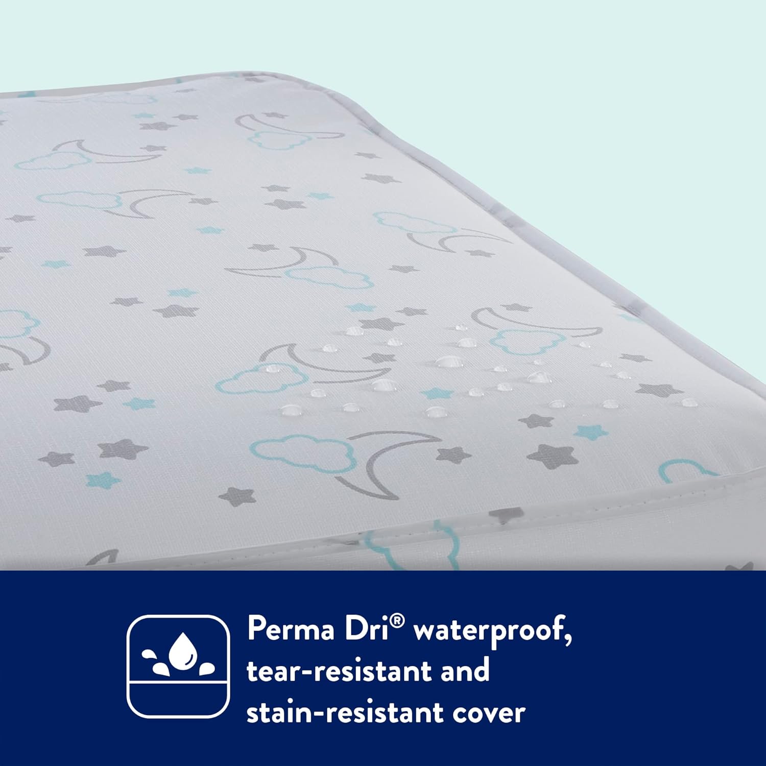 Kolcraft 2-Stage Antibacterial Toddler Bed Mattress | BabyPedic Extra Firm Waterproof Mattress - Dreamy Moonlight & Stars