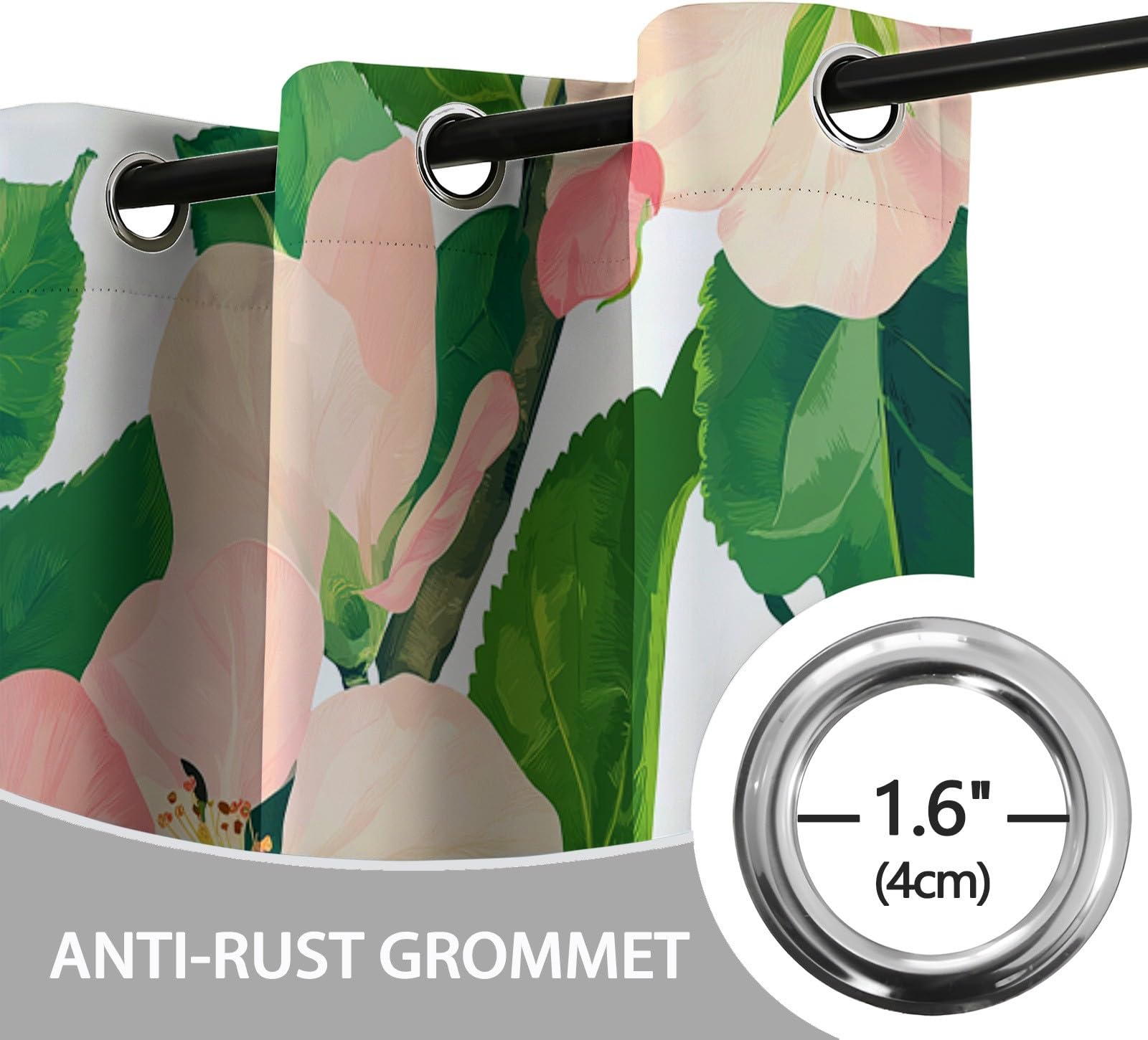Zasłony zaciemniające, rośliny i kwiaty, termiczne, ochrona przed zimnem, ochrona przed hałasem, nieprzejrzyste, do sypialni, 245 x 140 cm, różowe, zestaw 2 sztuk