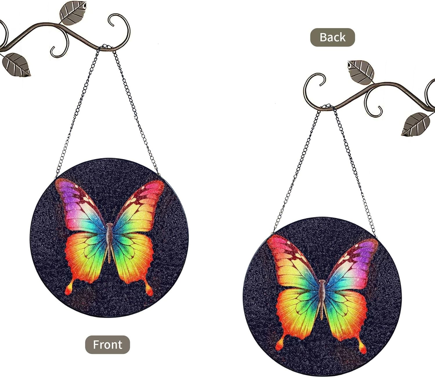 Stained Glass Window Hanging 8in（20cm）, Rainbow Butterfly Sun Catchers Indoor Window, Stained Glass Suncatcher Ornament with Metal Chain, Wall Art Home Decor Gift for Women Mother's Day