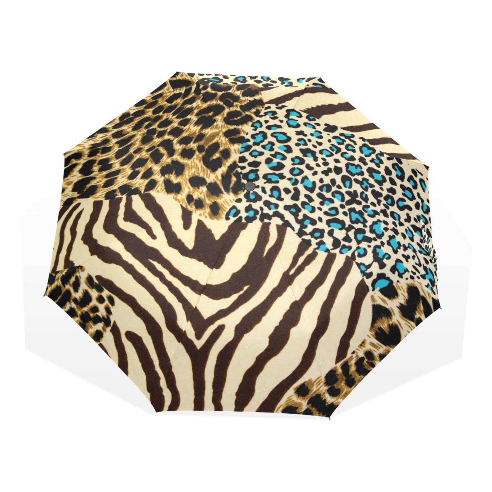 Poeticcity Tiger print Zebra Skin Leopard Texture Animal Skin Background Rain Travel Umbrella, Hand Open Close Windproof Waterproof Folding Umbrella, Compact Canopy Strong Ray Parasol Umbrella