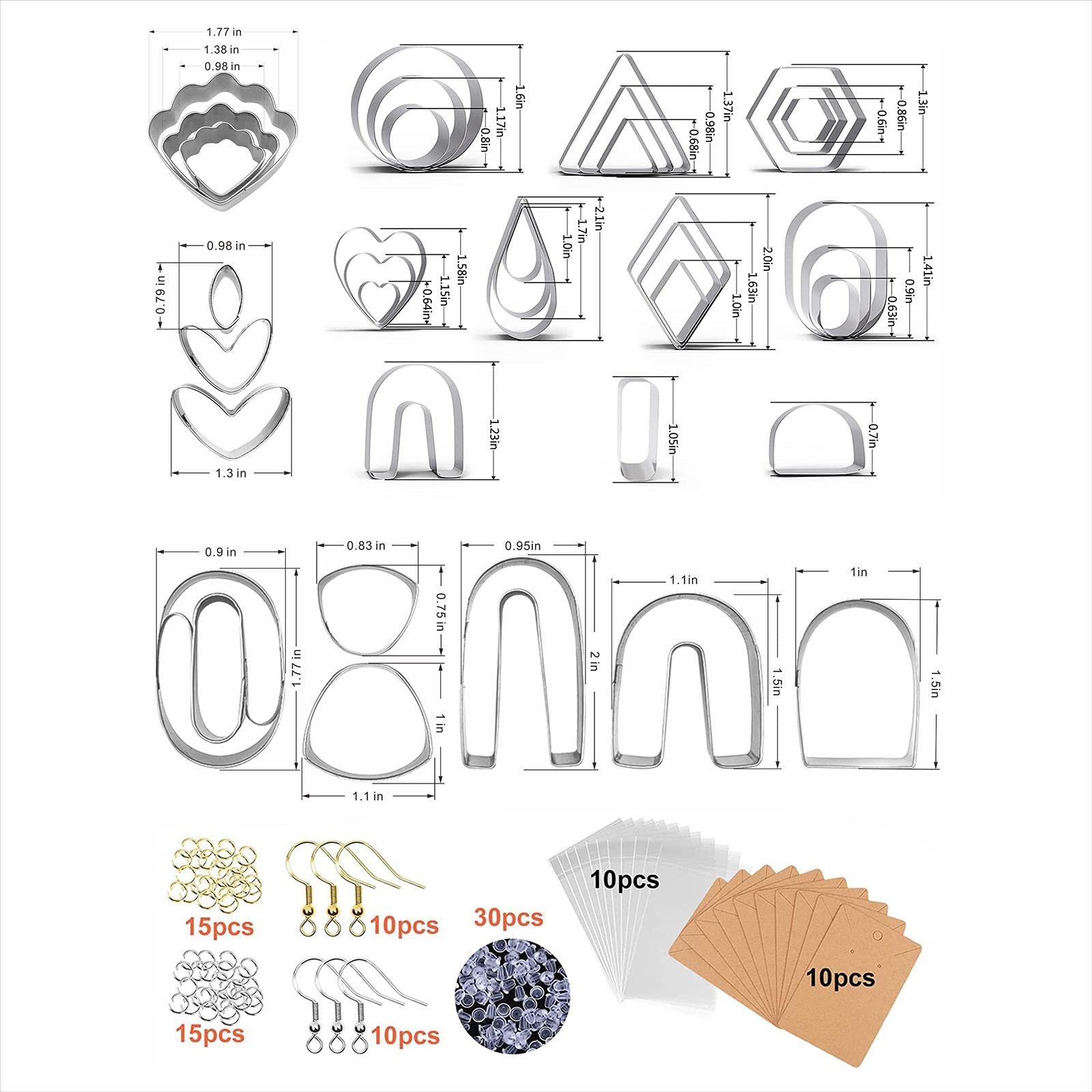 Lot de 5 emporte-pièces en argile polymère pour boucles d'oreilles, biscuits, 139 pièces