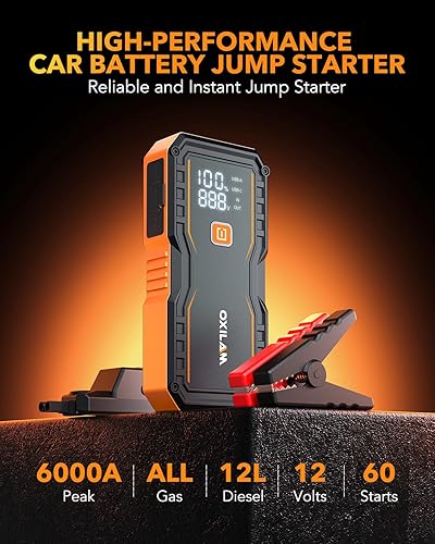 Miniatura 4 de OXILAM Arrancador de 6000 A para todo gasolina12L diésel, arrancador de batería de automóvil portátil, caja de salto de litio de 12 V con cables de