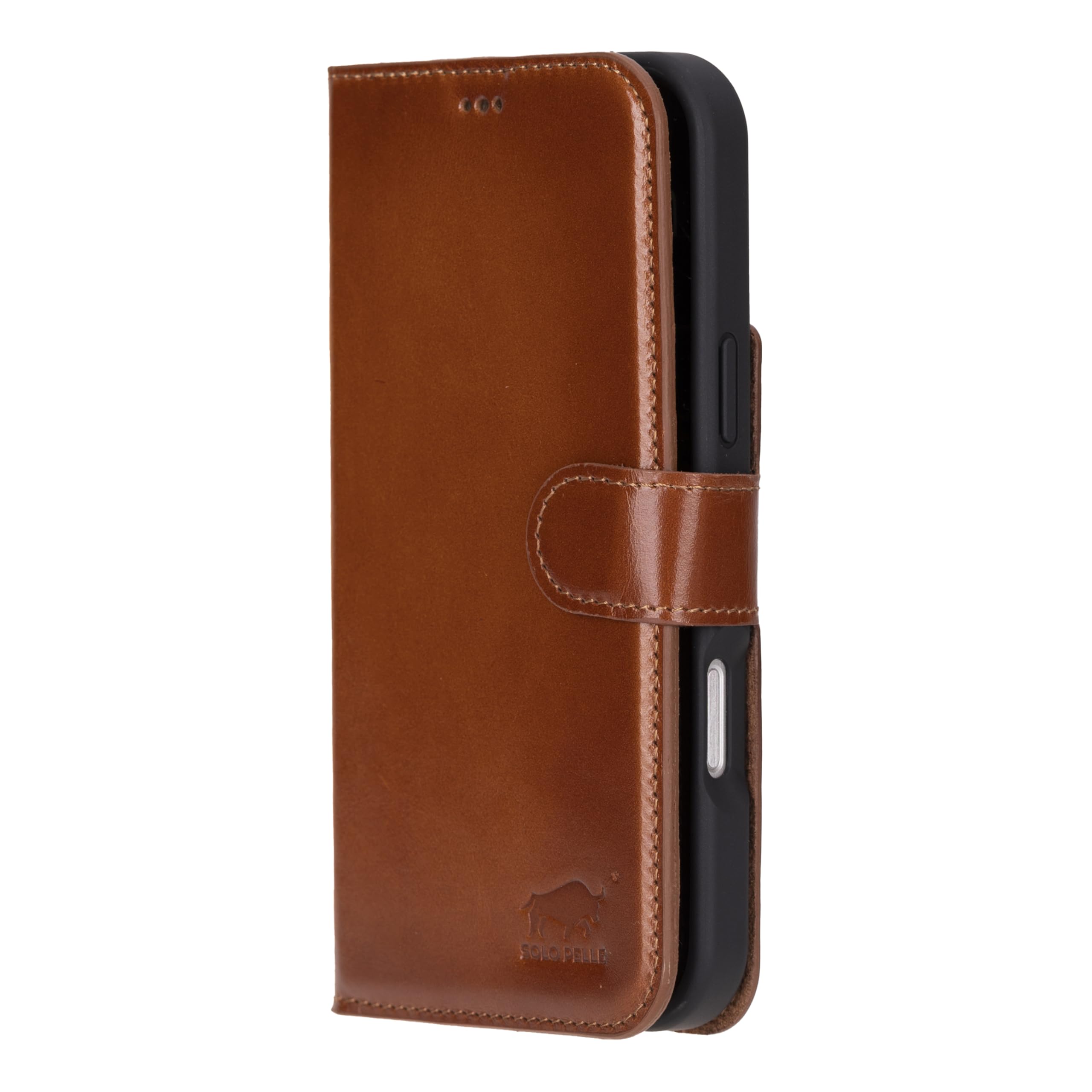 Solo Pelle Lederhülle kompatibel für iPhone 16 Pro Max in 6.9 Zoll abnehmbare Hülle (2in1) inkl. Kartenfächer geeignet für MagSafe Zubehör (Cognac Braun)