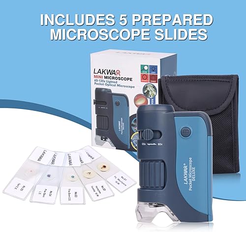 Miniatura 6 de LAKWAR Microscopio de bolsillo para niños y adultos, microscopio portátil de mano 60x-120x con 5 diapositivas de microscopio, mini microscopio para