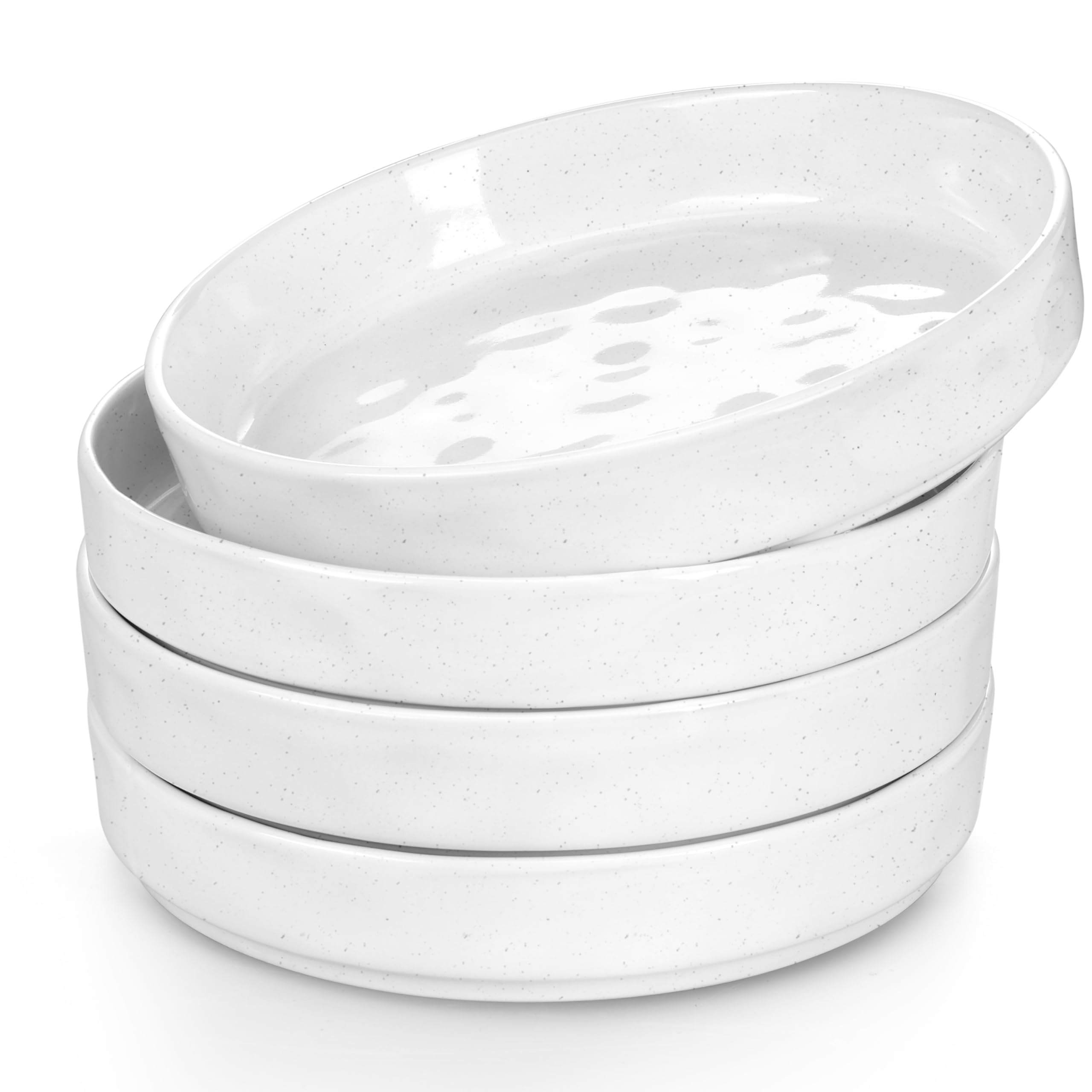 Herogo Pastaschüssel-Set, Steingut, groß, breit, flache Teller und stapelbare Servierschalen aus Keramik, für Salat, Suppe, Müsli, mikrowellen- und spülmaschinenfest, gesprenkelt, 4 Stück