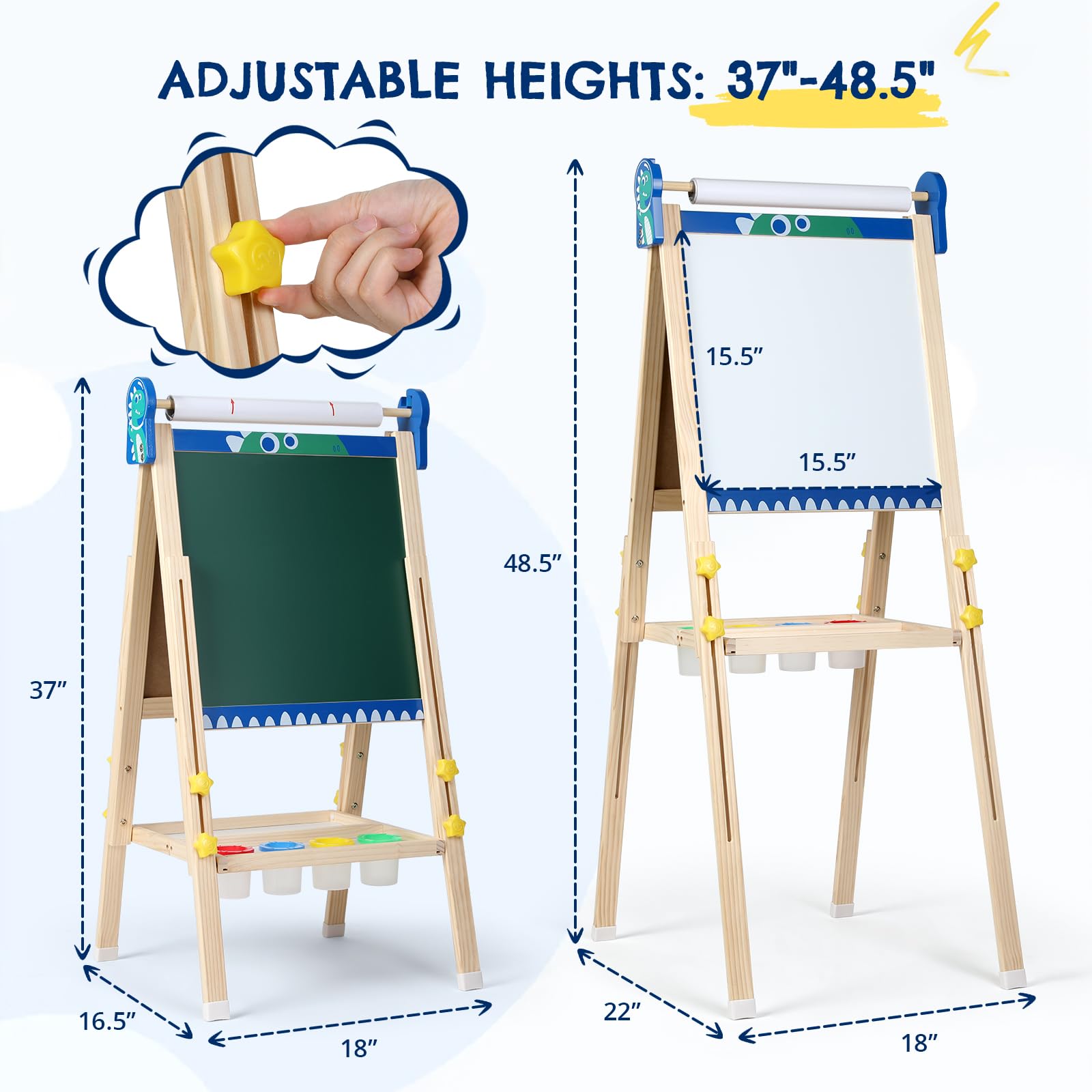 Kinder Staffelei, 3-in-1-Staffelei zum Malen mit Magnettafel, Zeichenpapier, tafel kinder, magnettafel, Höhenverstellbar Standtafel,Geschenk, Blau