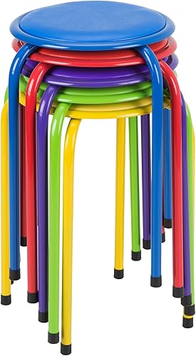 Fat Catalog Stacking Stools with Padded Seats for Kids and Adults, 17" Standard Height Portable Nesting Padded Classroom Stools, Assorted Color, Pack of 5