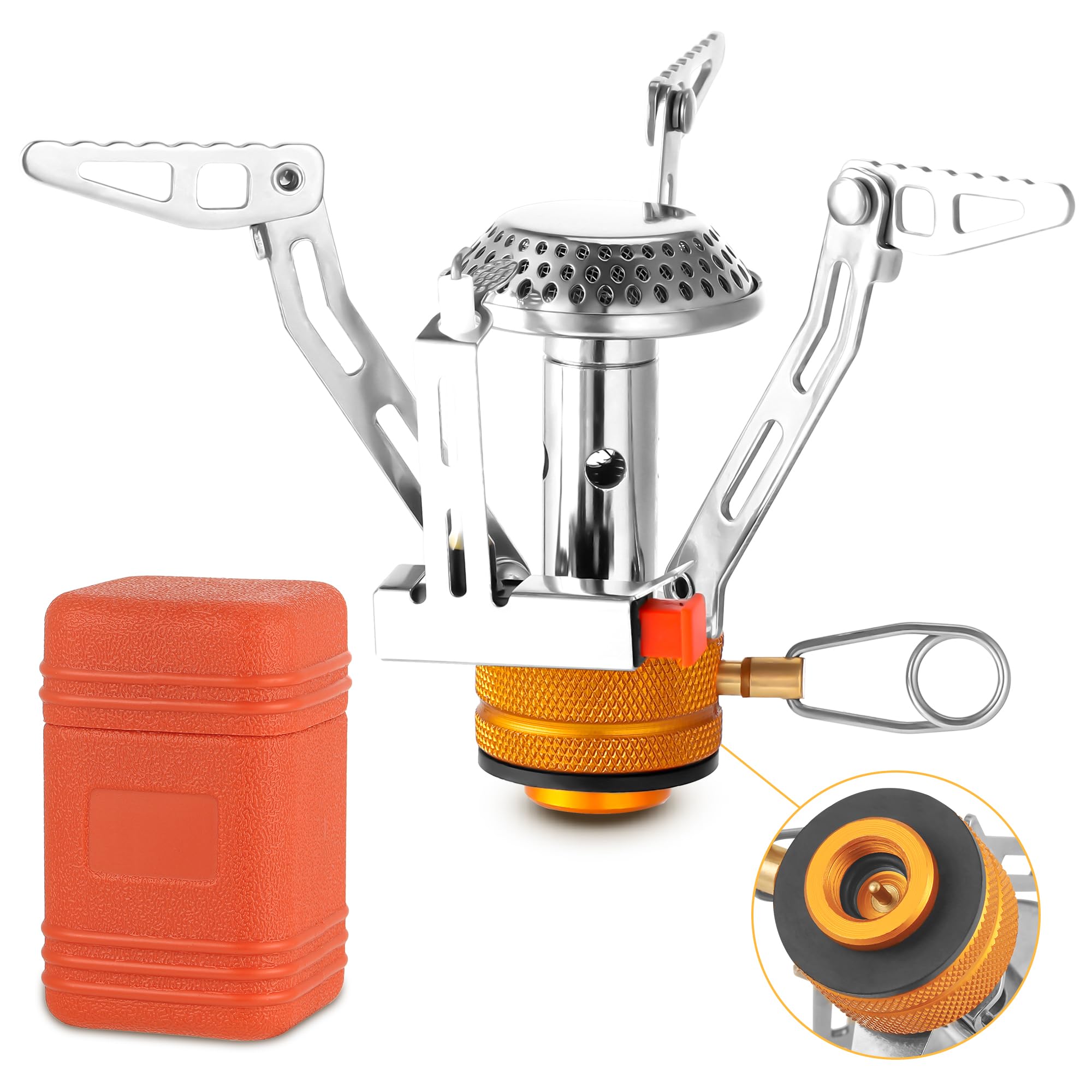 Camping Stove Gas Portable, All-in-One Backpacking Stove, Foldable Camping Gas Burner, Piezo Lgnition Pocket Rocket, Stable Outdoor Cooker Fishing Stoves, Lightweight Camp Essentials for Adventure
