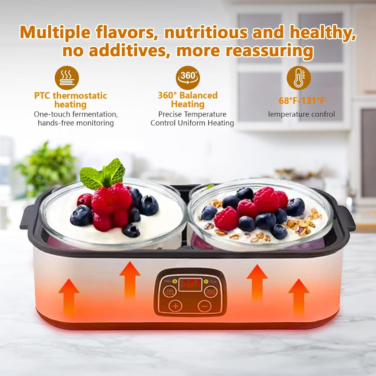 2L Probiotic Yogurt Maker with Two 1L Glass Containers for Larger Batches Yogurt Maker with Adjustable Time & Temp Control Probiotics Stainless Steel Yogurt Making Machine for Homemade Yogurt Dessert