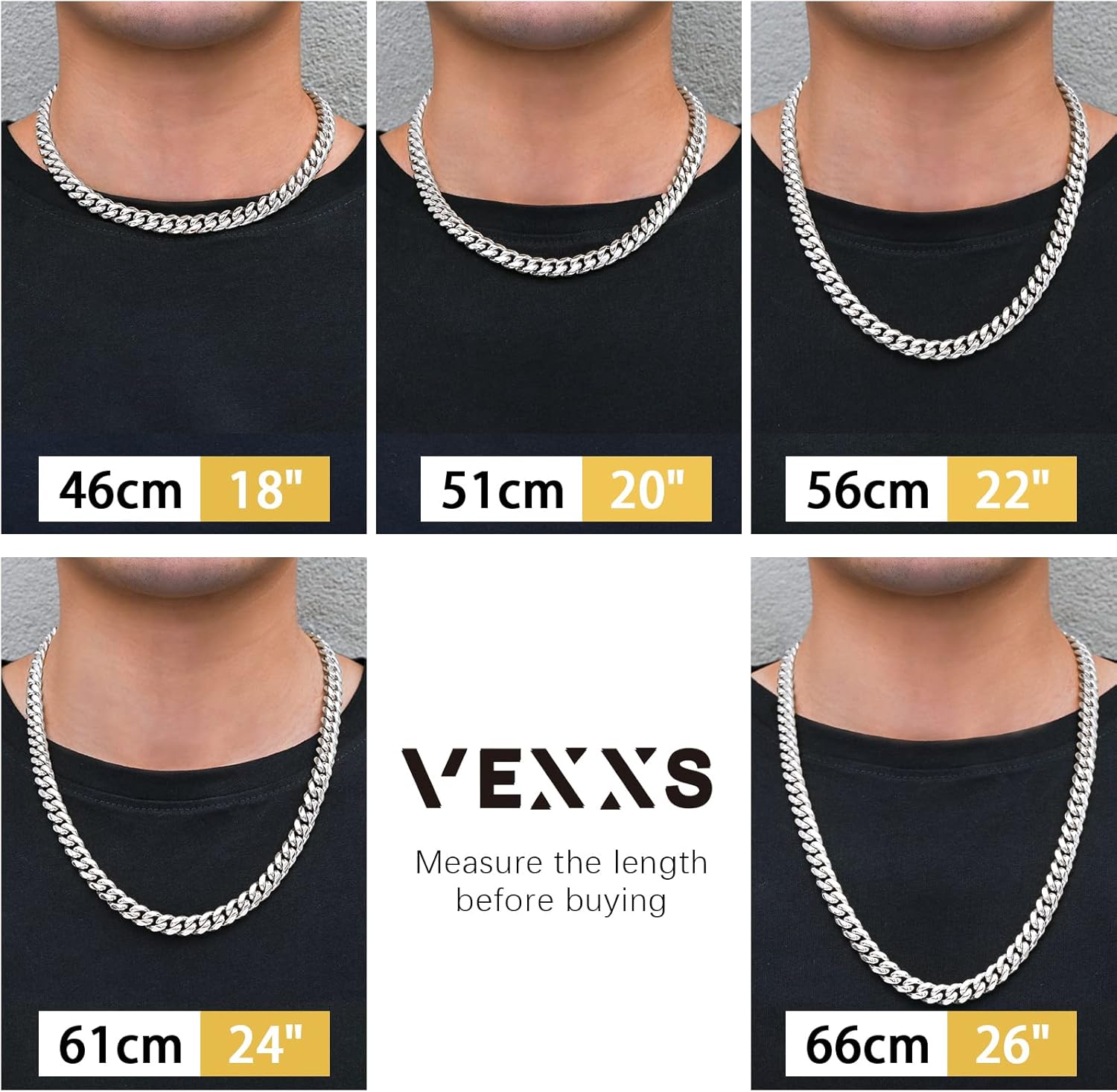 VEXXS Men's Gold Chain, 4 Sides Flat Cut 18K Real Gold Filled Stainless Steel Cuban Link Chain, Durable No Color Fading 5mm 7mm Men’s Chain Necklace Curb Chain Men’s Jewelry - Image 4