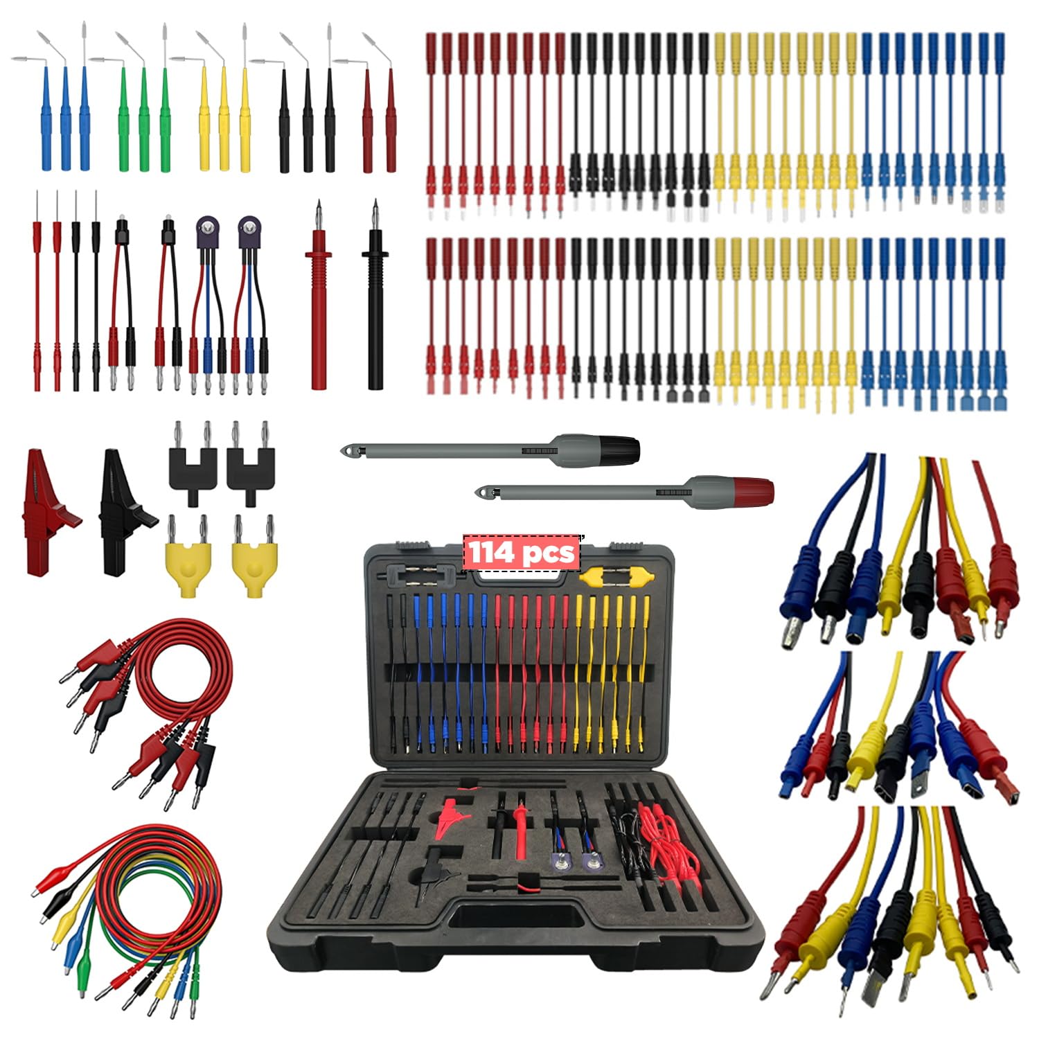 Kit de cables de prueba de multímetro, 110 unidades, kit de cables de multímetro, kit de sonda trasera eléctrica, kit de cables de prueba de circuito automotor, herramienta de diagnóstico de prueba de