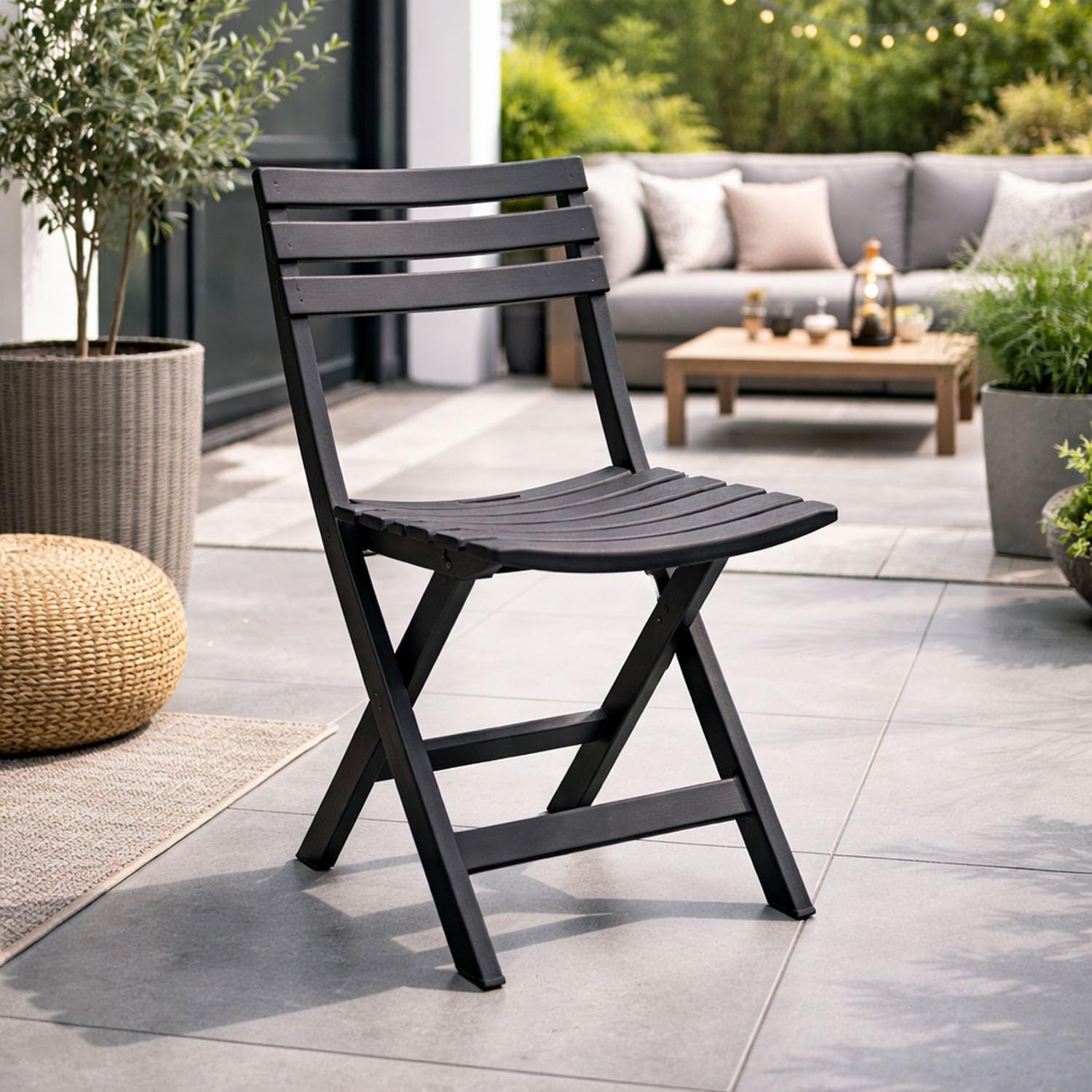 Mojawo Lot de 2 chaises pliantes confortables pour terrasse, jardin, balcon et camping – Fauteuil pliant résistant aux intempéries – Anthracite