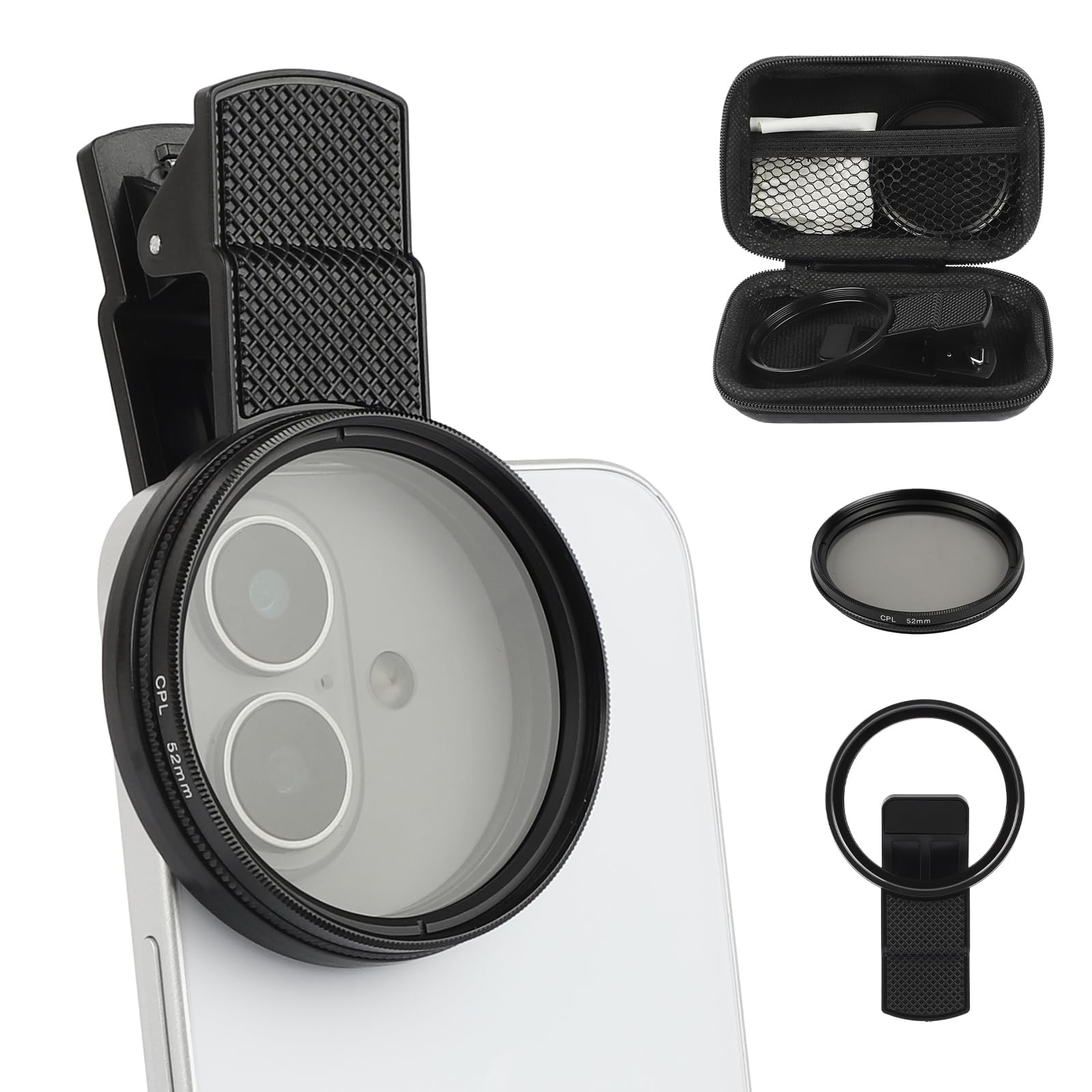 52mm CPL Phone Camera Filter,Clip-on CPL Polarizer Phone Camera Lens Filter for iPhone Samsung/Android Smartphones