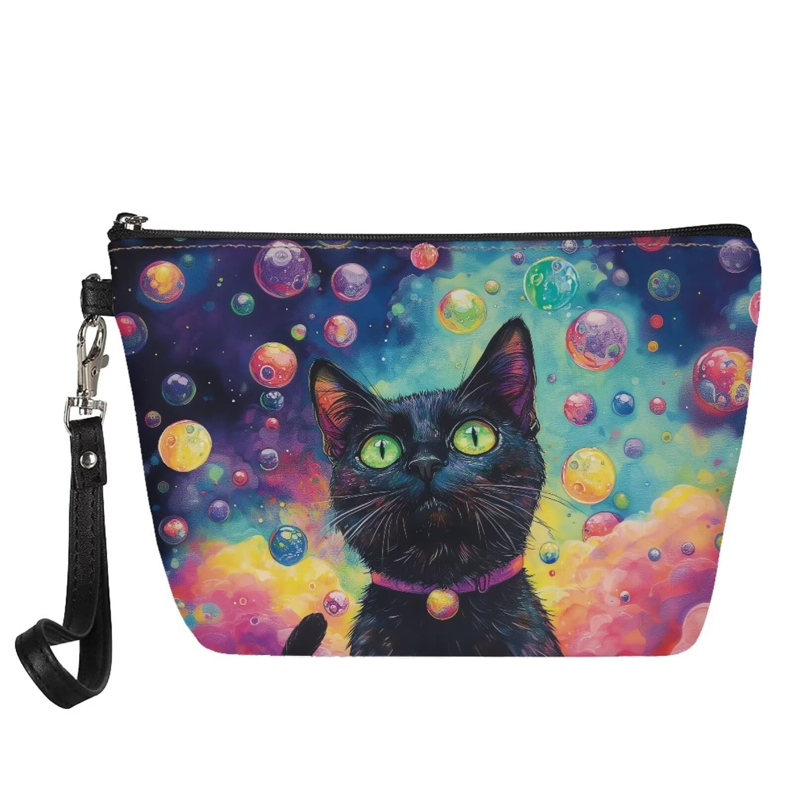 Jeiento Galaxy Planet Black Cat Cosmetic Bag Pencil Bag Travel Portable Hanging Toiletry Travel Bags for Women Girl