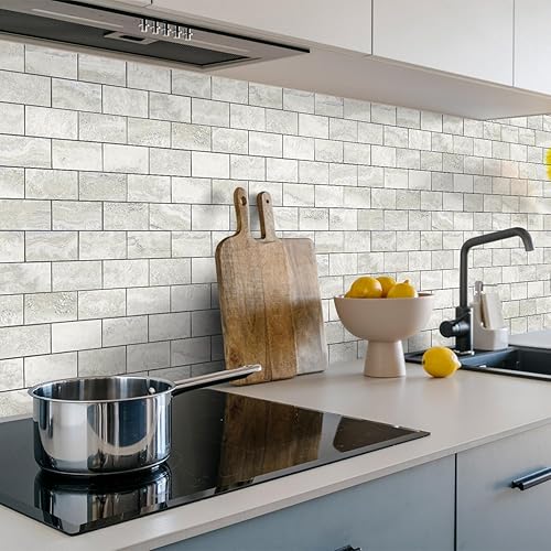 Vista 85 de STICKGOO 10 hojas de azulejos de metro para despegar y pegar, azulejos de pared para salpicaduras de cocina, azulejos de pared de PVC para Pizarra