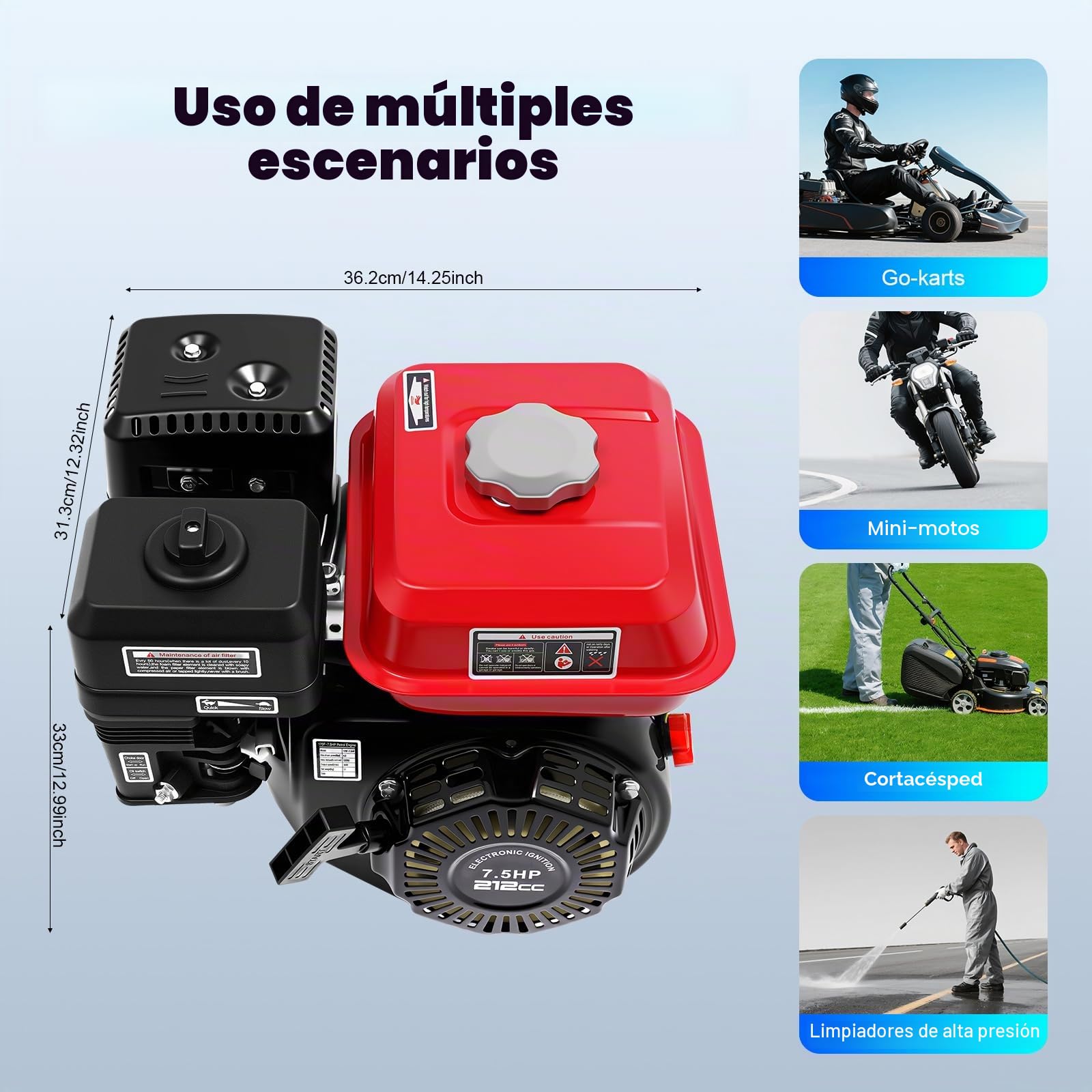 Motor de gasolina de 4 tiempos, alta potencia, ahorro de energía, motor de pie, motor de kart motor industrial de gasolina, con filtro de aire, alarma de aceite resistente y duradera