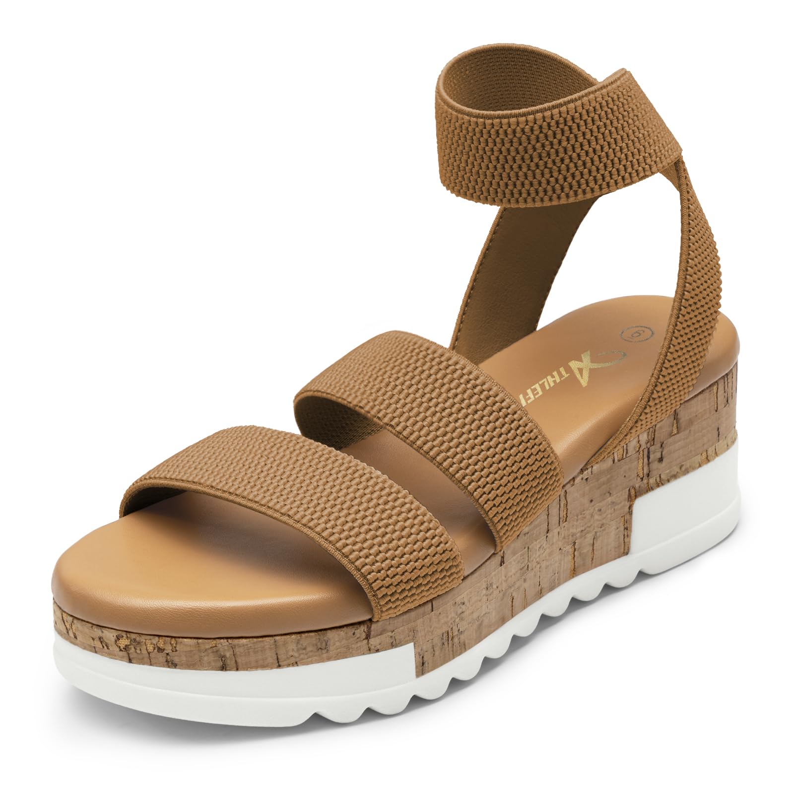 Athlefit Women's Wedge Sandals Platform Sandals Cork Elastic Strap Platform Sandals