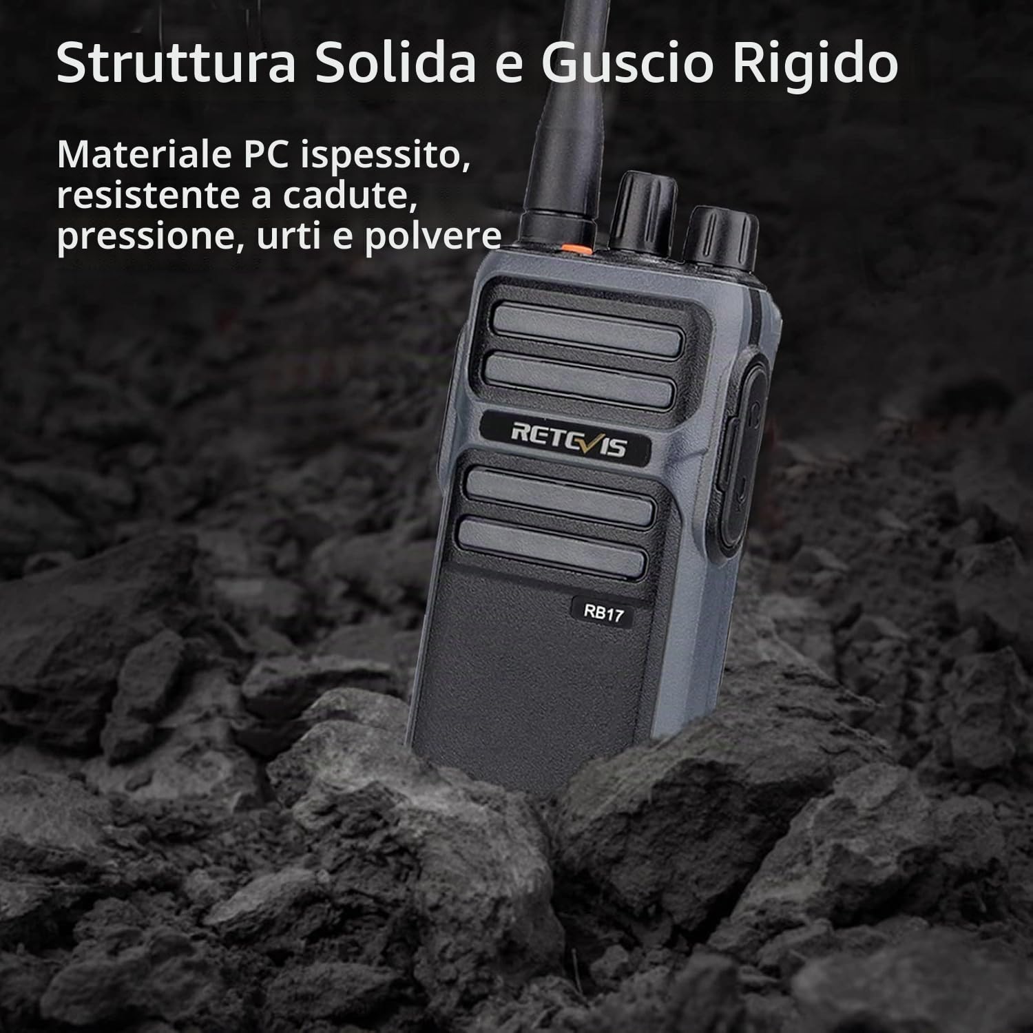 Retevis RB617 Walkie Talkie Ricaricabile, Ricetrasmittenti Professionali 4400mAh con Cavo USB Type-C 2 in 1, VOX, Allarme di Emergenza, Walkie-Talkie per Famiglia, Ristorante(Nero e Grigio, 2 Pezzi)