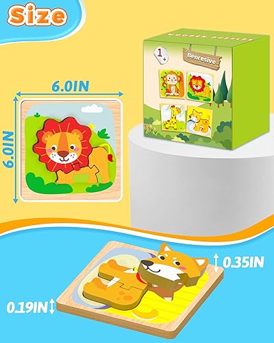 Miniatura 9 de Benresive Rompecabezas de madera para niños de 1 a 3 años, juguetes Montessori para niños y niñas de 1, 2, 3 años, paquete de 8 juguetes de animales
