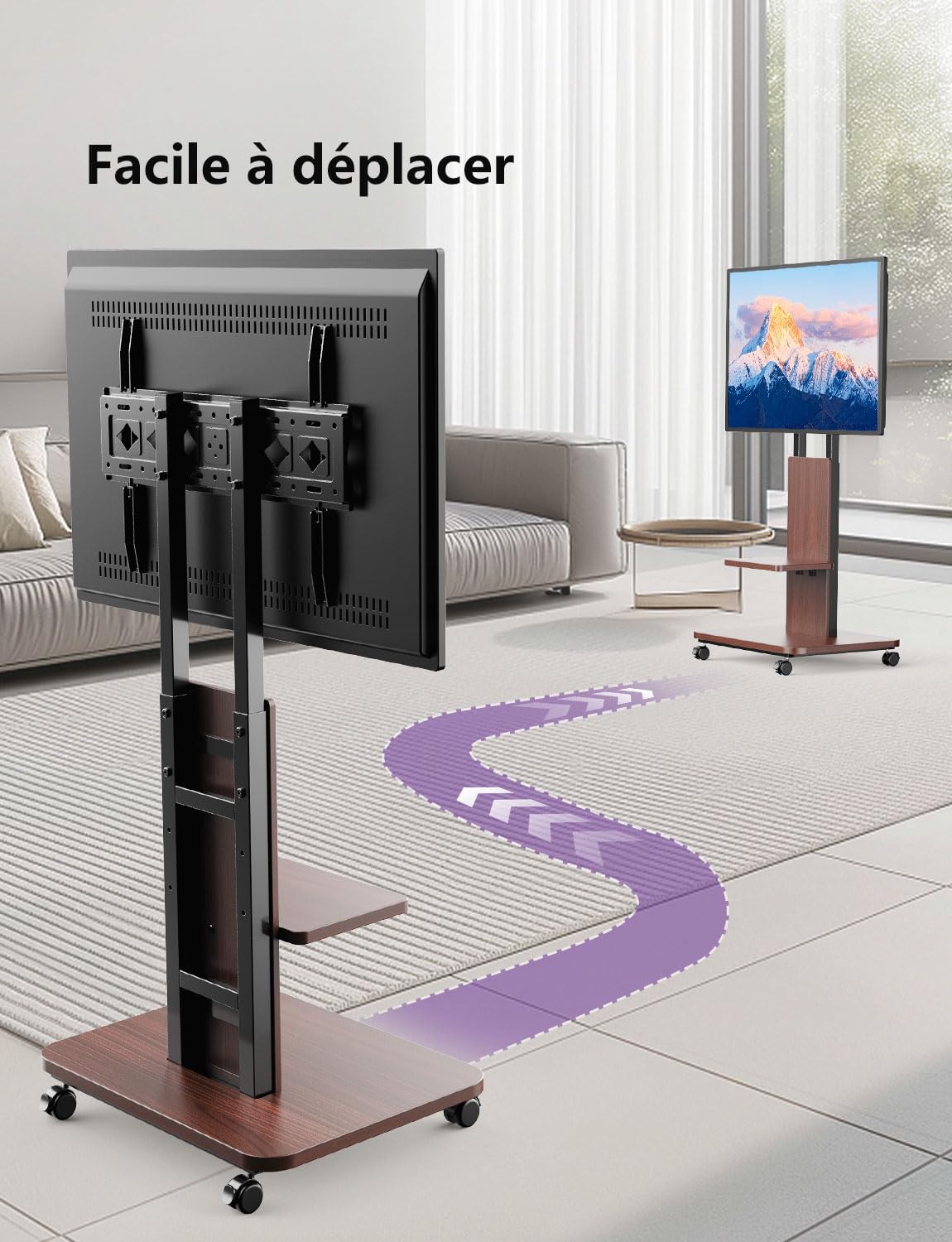 Supporto TV su base pavimento con ruote per schermo da 32 a 75 pollici/LCD/LED/Plasma,Carrello TV con roulette con scaffalatura, regolabile in altezza può sopportare fino a 60 kg, VESA 200 x