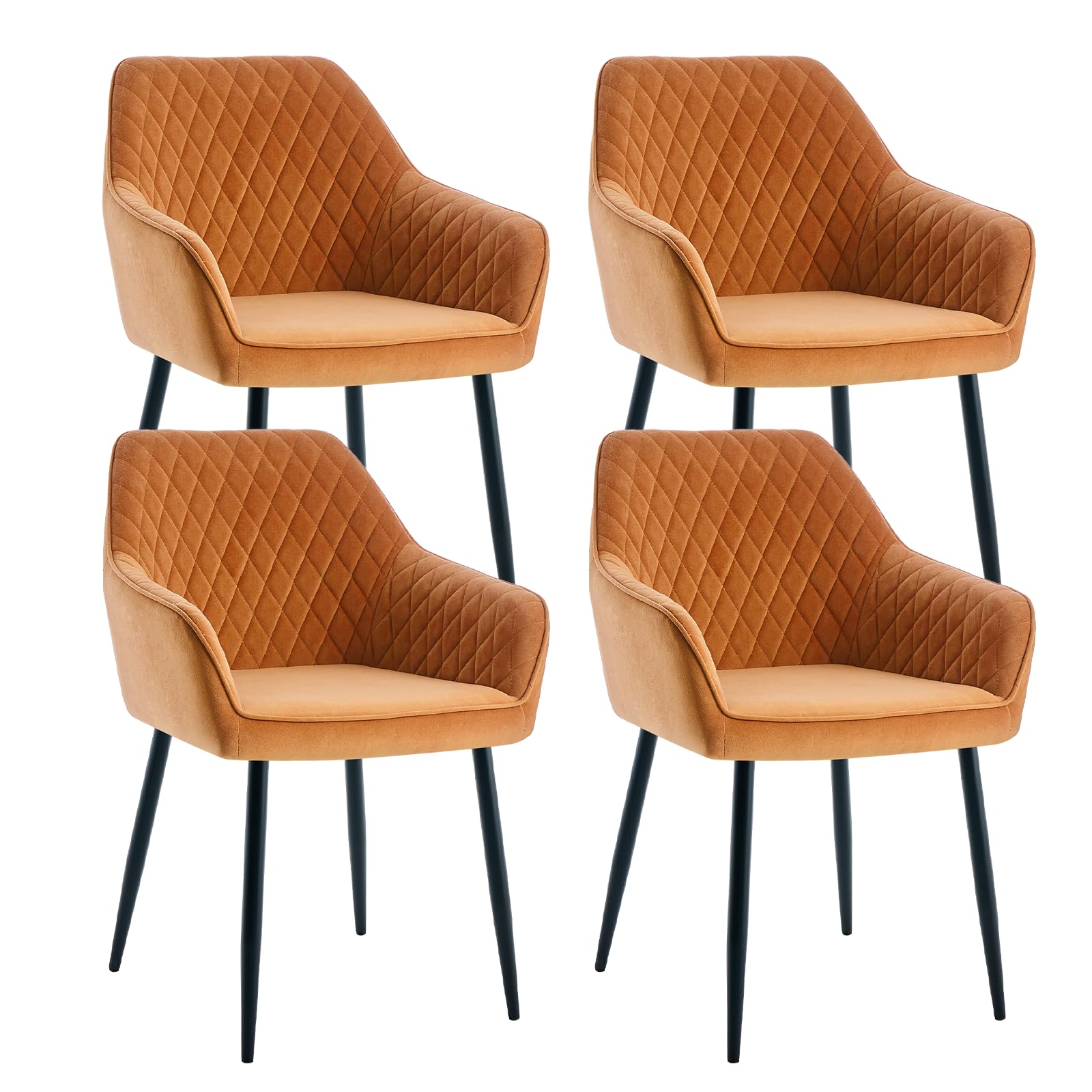 JaHECOME Velvet Dining chairs Set of 4 Armchairs with Thickened Cushion Velvet Fabric Ergnomic Design for Kitchen Living Room(Orange,4)