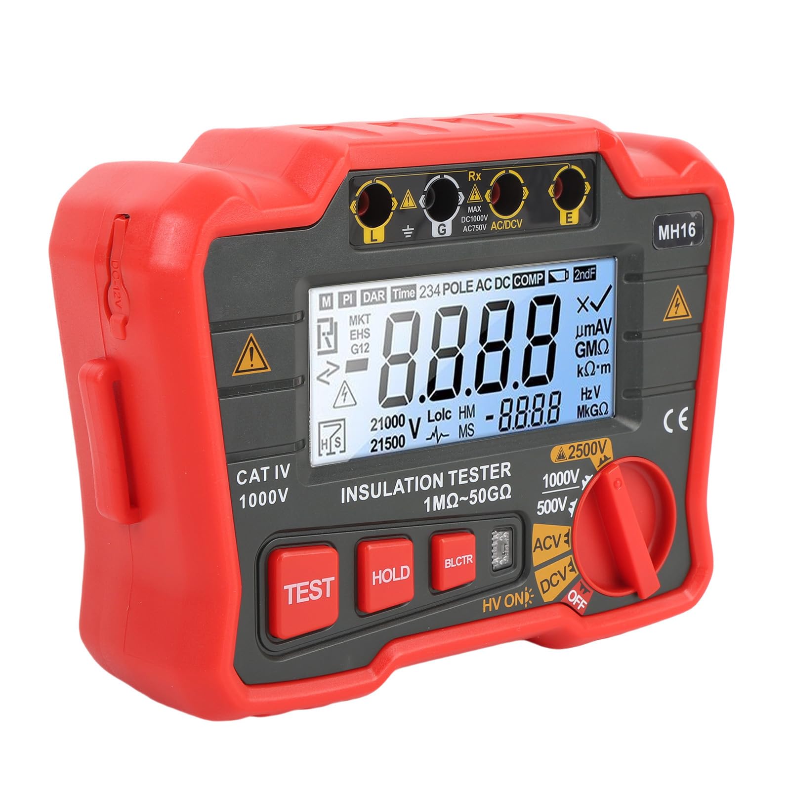 YDuupxe Probador de Resistencia de Aislamiento Digital Megóhmetro ABS Probador de Alto Voltaje de 2500 V con Verificación de Voltaje Precisa Apagado Automático Carcasa de Silicona para Prueba de