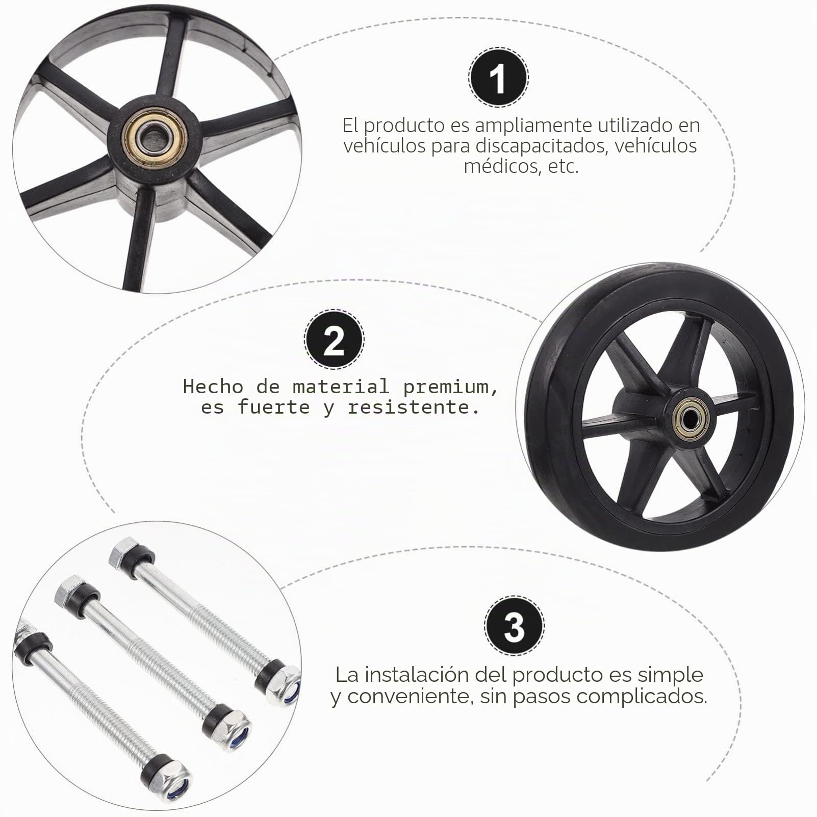 Reemplazo de ruedas delanteras de : piezas ajuste universal 8 pulgadas 4 piezas negro