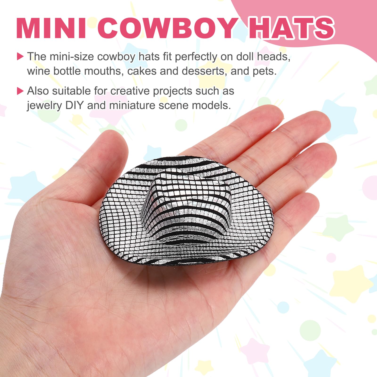 PATIKIL Mini Cowboy Hats, 8 Pcs Miniature Western Cowboy Hat for Crafts Party Decoration, Doll Pet Dress Up, Small Square Style, Black - Image 3