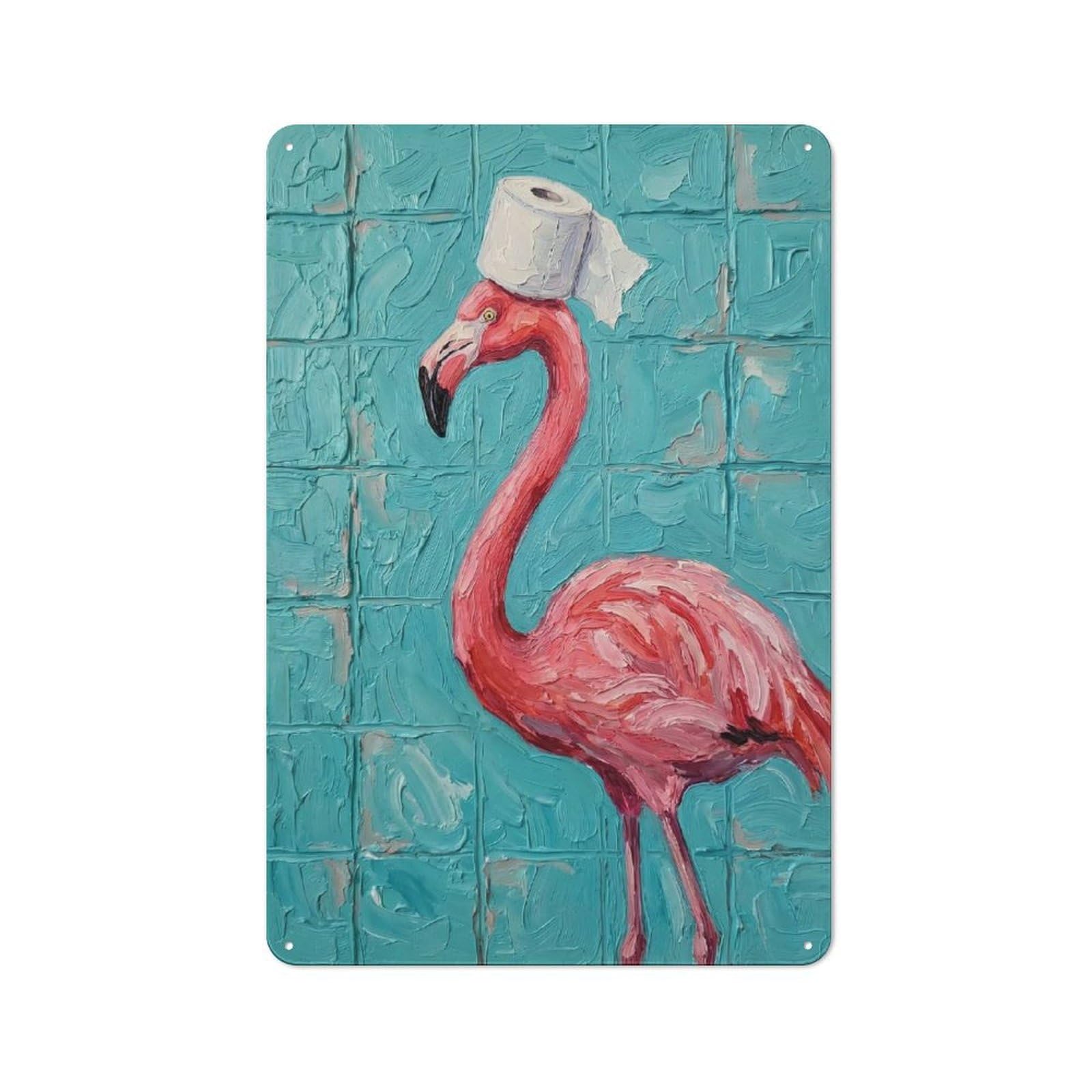 Junmoney Style Workshop Garage Metal Sign 30X20cm Featuring Flamingo Toilet Paper Painting, Industrial Wall Art For Garage, Hobby Room, Office Or Man Cave