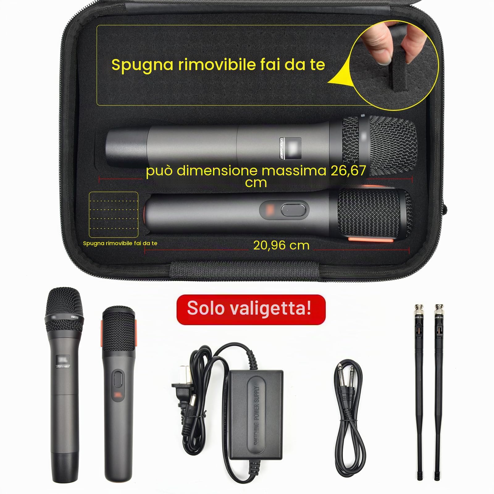 Custodia per microfone senza fili per JBL, TONOR, Shure, Bietrun, ALPOWL e due microfoni fai da te, in schiuma adatta per diverse dimensioni (solo scatola), Nero